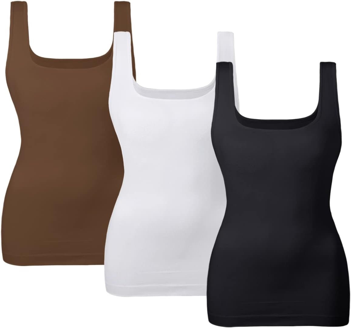 EUYZOU Women’s Tummy Control Shapewear Tank Tops Seamless Square Neck Compression Tops Slimming Body Shaper Camisole