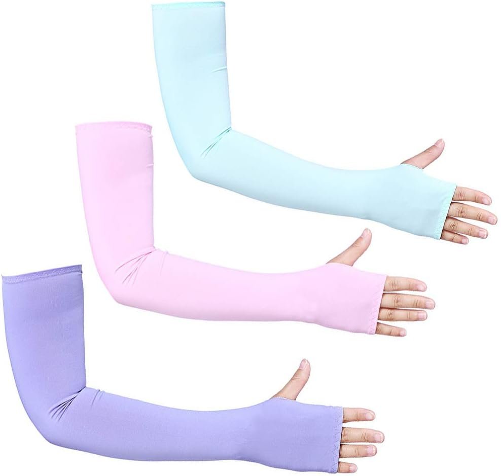 Bacophy 3 Pairs Arm Sleeves with Thumb Holes Women Men UV Protection Cooling, UPF 50 Compression Long Arm Cover