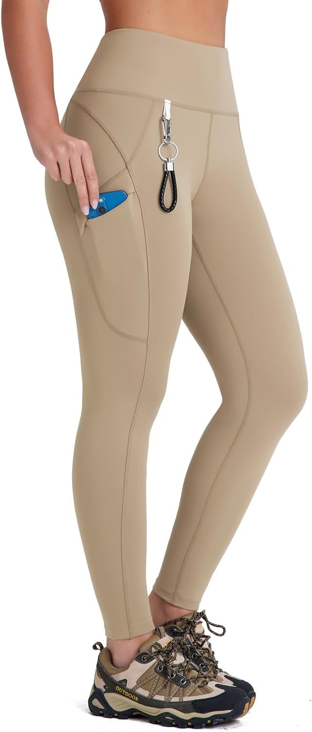 Fleece Lined Leggings for Women Snow Pants Water-Resistant Hiking Thermal Winter Tights with Pockets Tummy Control