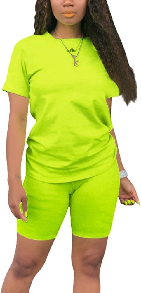 KINIKO Women’s 2 Piece Casual Fashion Sports Solid Color Suit short Sleeve top and Pants Set Sweatshirt