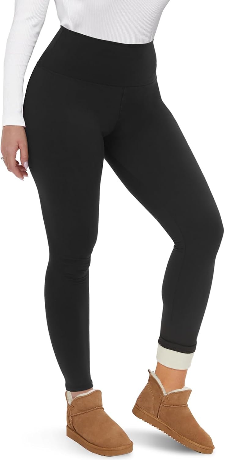 CAMPSNAIL Fleece Lined Leggings Women – Thick Soft High Waisted Black Tummy Control Thermal Warm Velvet Pants for Cold Winter