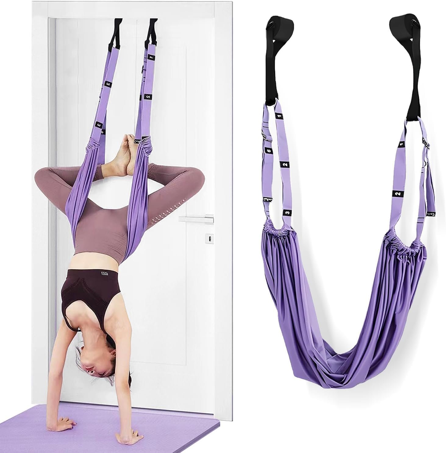 Leg Stretcher Strap – Yoga Stretching Strap,Yoga Door Swing,Backbend Training Rope with Door Anchor, Flexibility Trainer Stretching Equipment Assist Stretch Strap for Fitness Gymnastics Dance Aerial Ballet (purple)