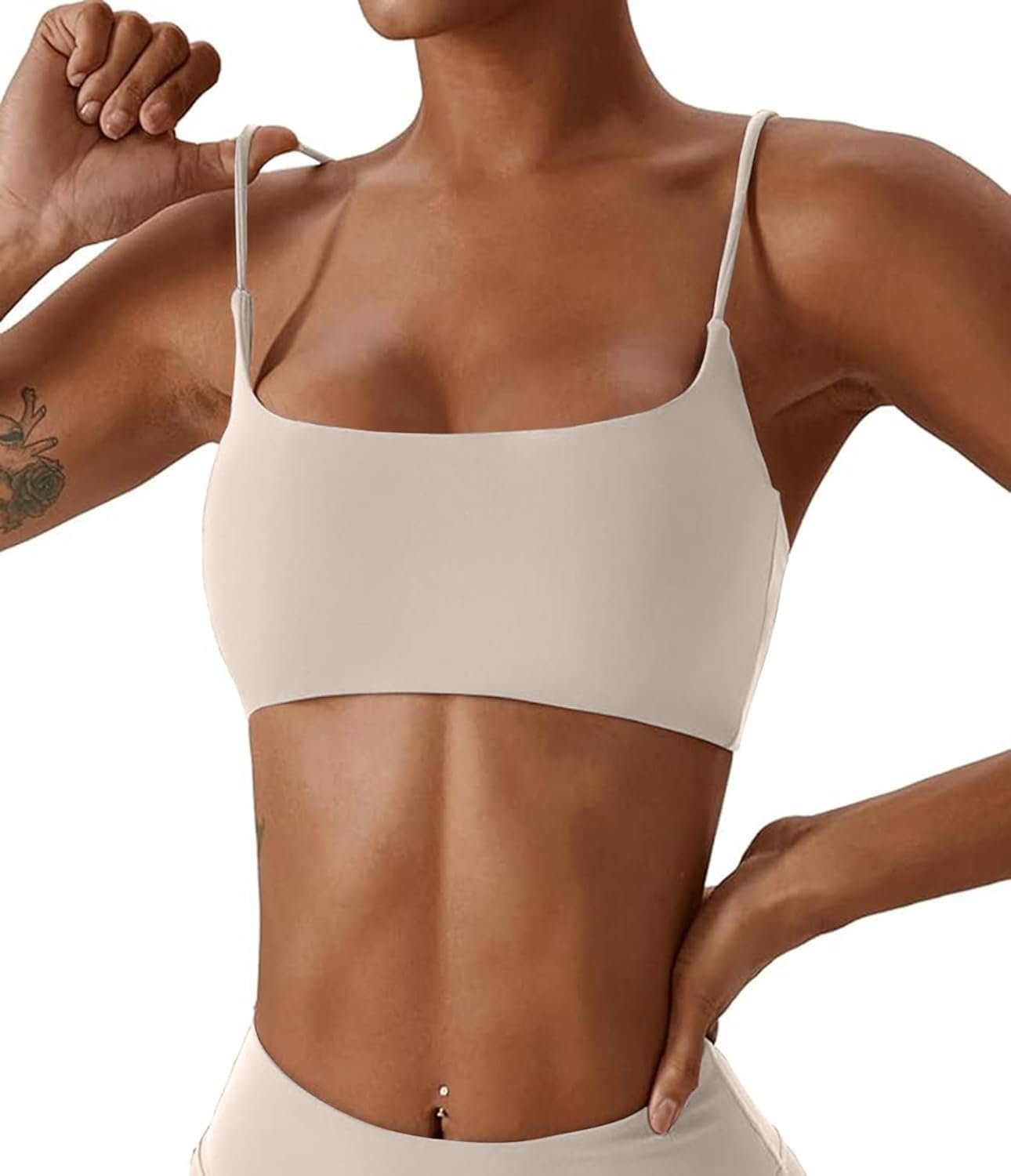 Comper Women’s Sports Bras Wirefree Racerback Workout Bras Sexy Thin Straps Yoga Sport Bras with Removable Pads