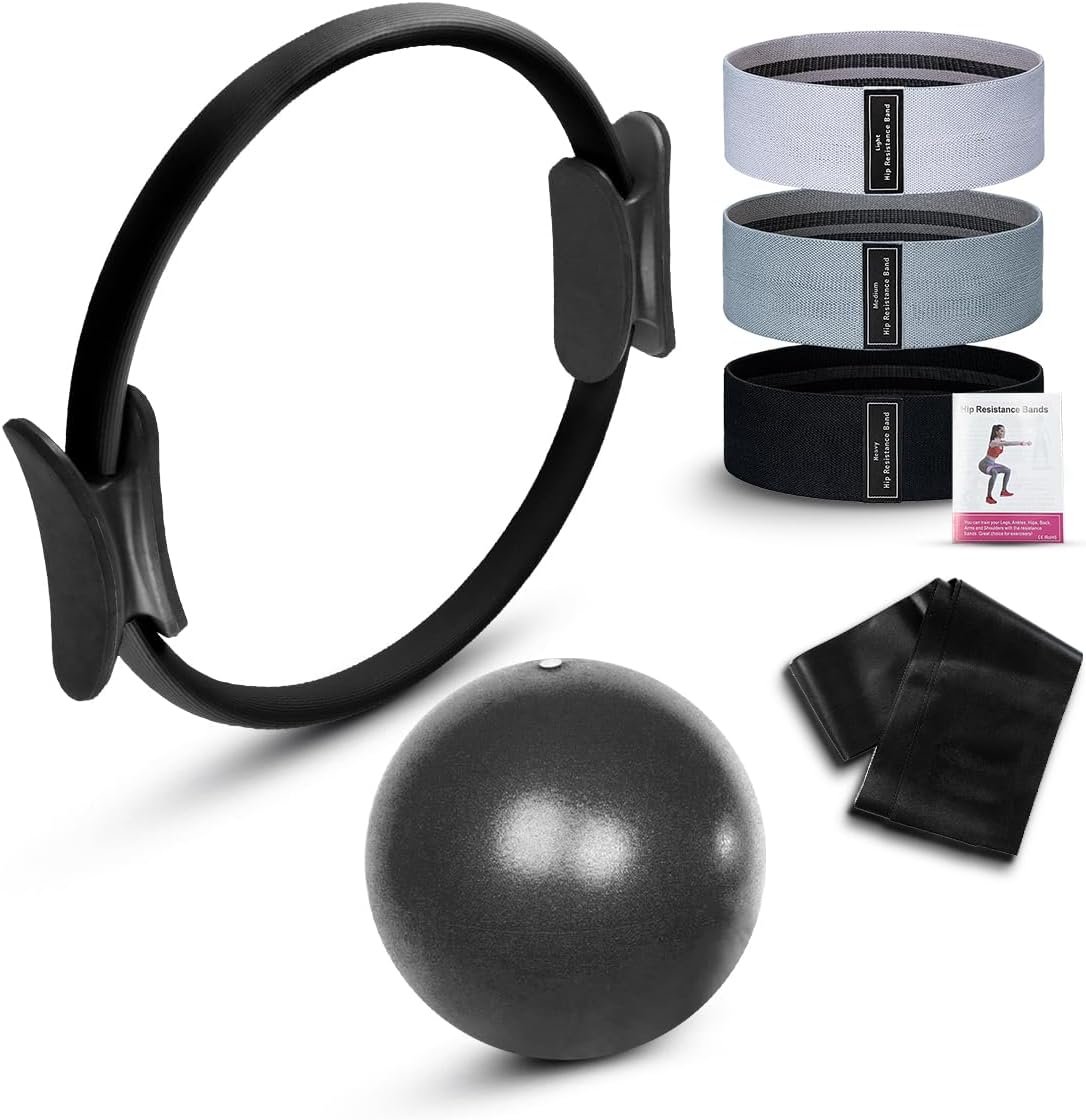Pilates Kit for Home Workout – Pilates Ring Set with Mini Ball, Pilates Ring, Resistance Bands Set & Booty Bands, Essentials Kit for Women Workout Equipment for Home Pilates Workout Kit