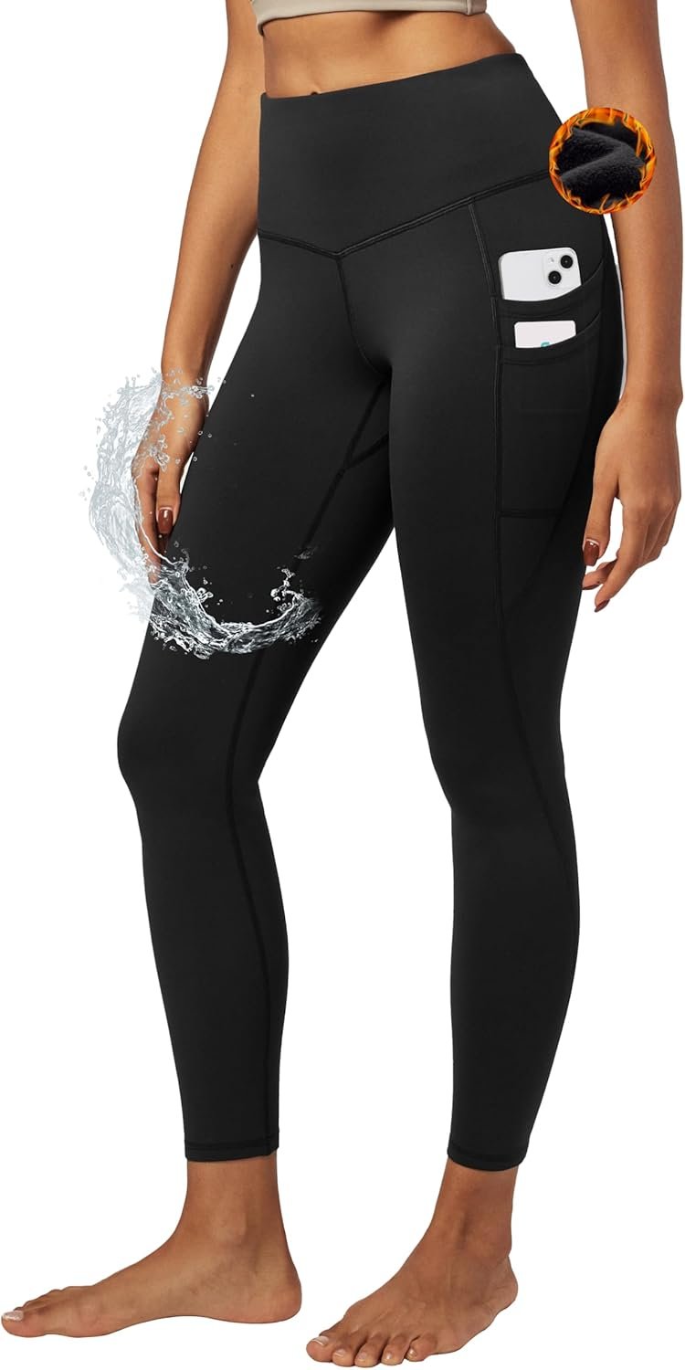 IUGA Water Resistant Fleece Lined Leggings Women Warm Winter Thermal Pants with Pockets for Hiking Yoga