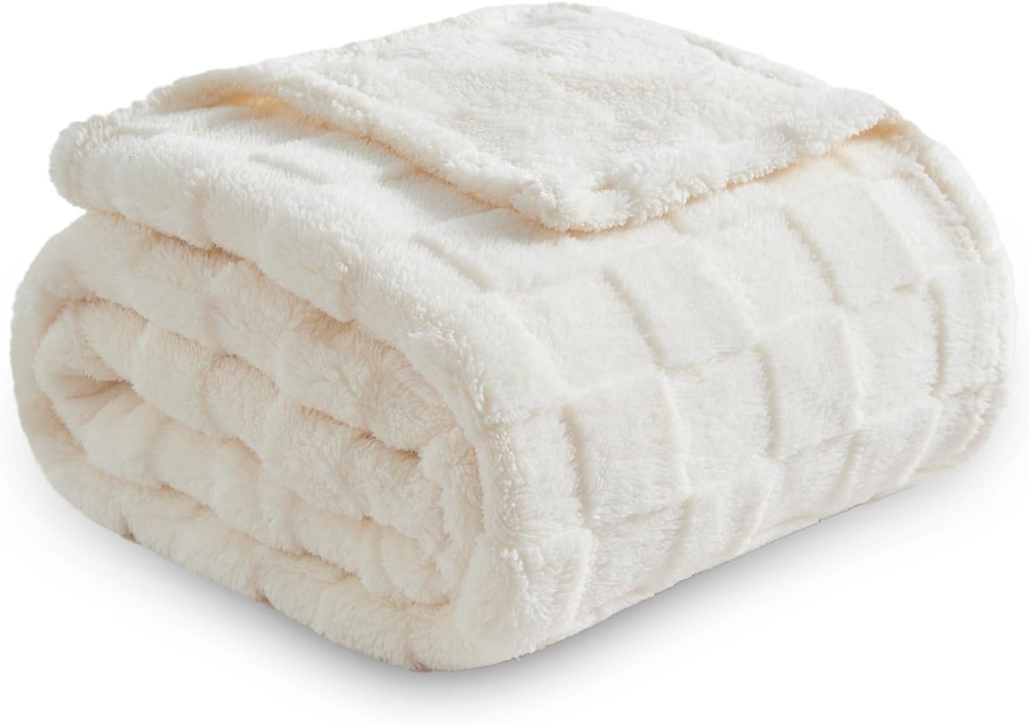 NEWCOSPLAY Super Soft Throw Blanket Ivory Premium Silky Flannel Fleece 3D Checkered Lightweight Bed Blanket All Season Use (Ivory Checkered, Throw(50″x70″))