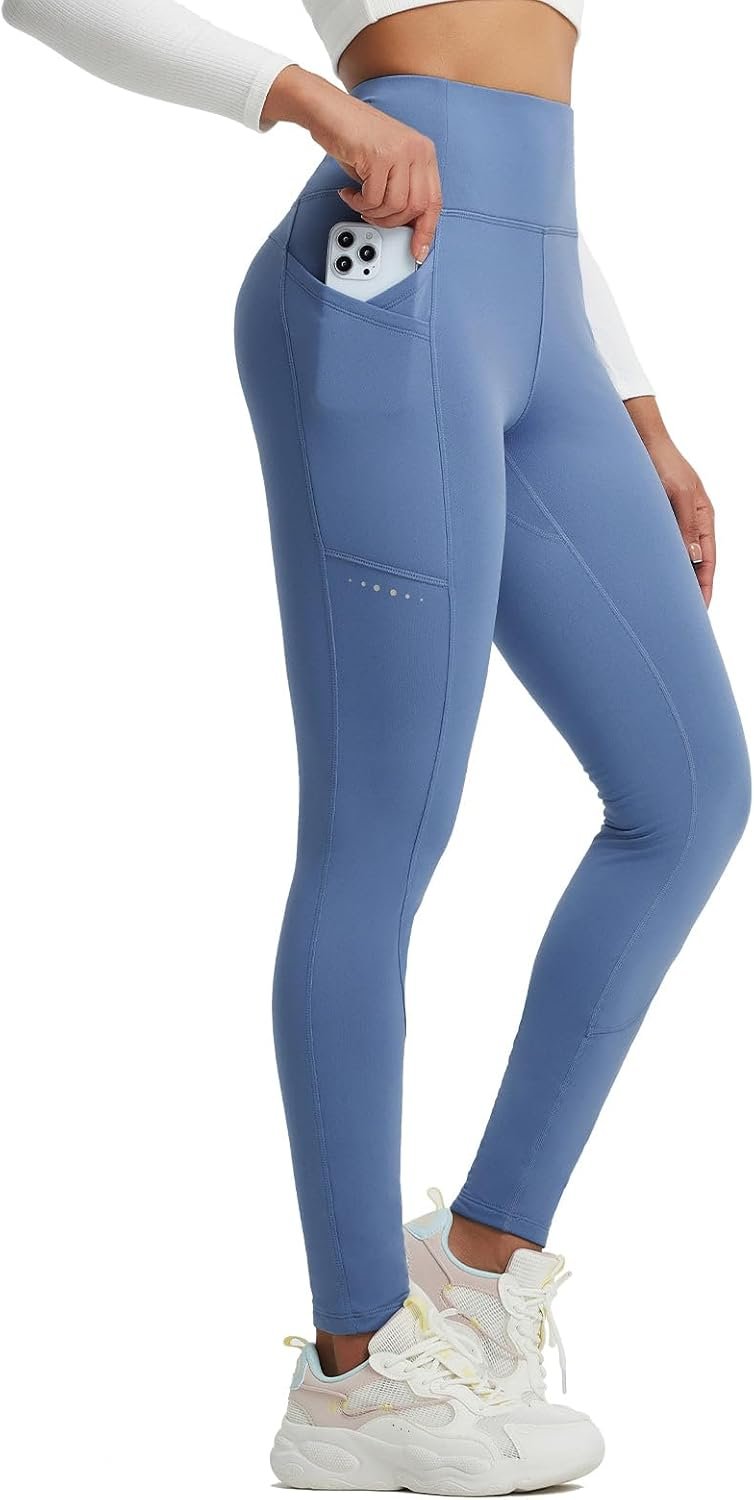 baleaf Women’s Fleece Lined Leggings Thermal Winter Warm Pants High Waisted Cold Weather Tights with Cross Pockets