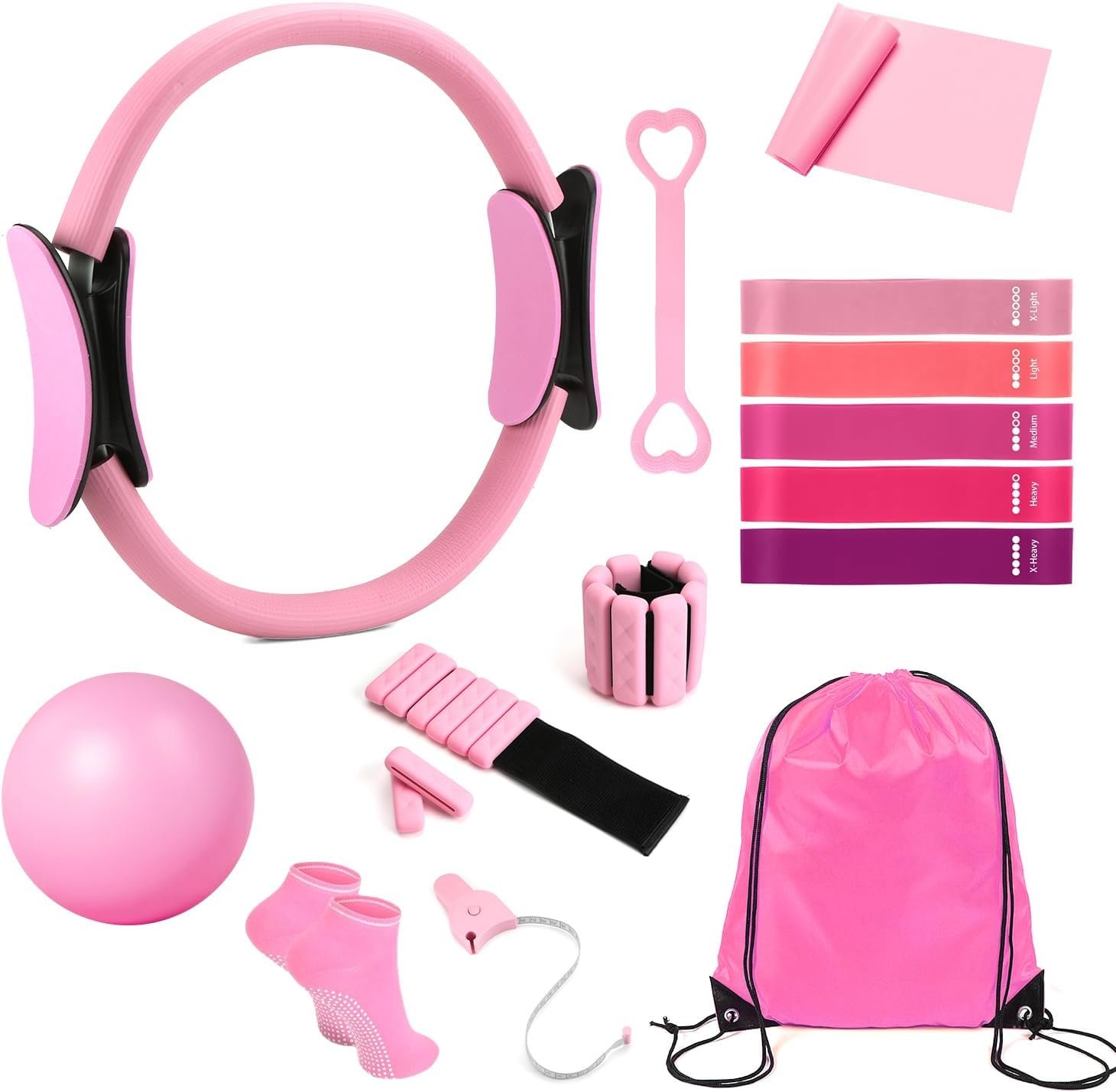 Home Pilates Kit 14 PCS, Pilates Ring and Ball Set with Adjustable Ankle Wrist Weights and Resistance Bands for Women Workout Set, Yoga Essentials Kit Equipment Accessories for Home Workouts