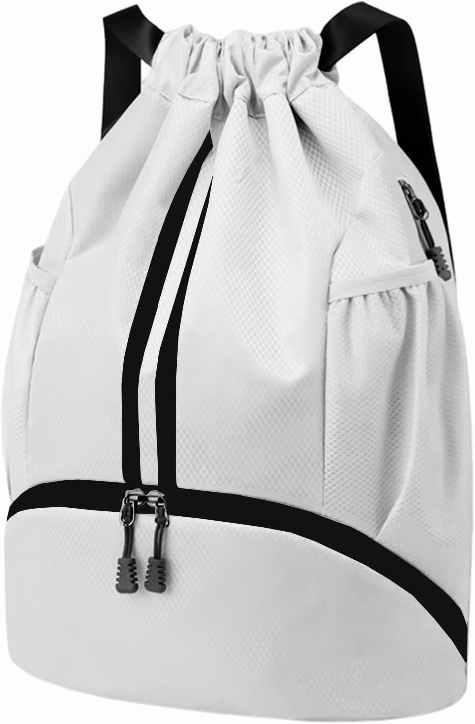 Hoedia Sports Drawstring Backpack – String Swim Gym Bag with Shoes Compartment and Wet Proof Pocket for Women/Men (White)