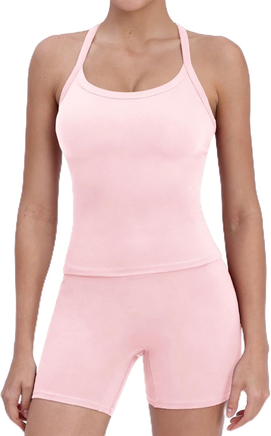 JEKAOYI Two Piece Workout Sets for Women Padded Tank Top Matching High Waist Booty Shorts Gym Pilates Yoga Active Sets