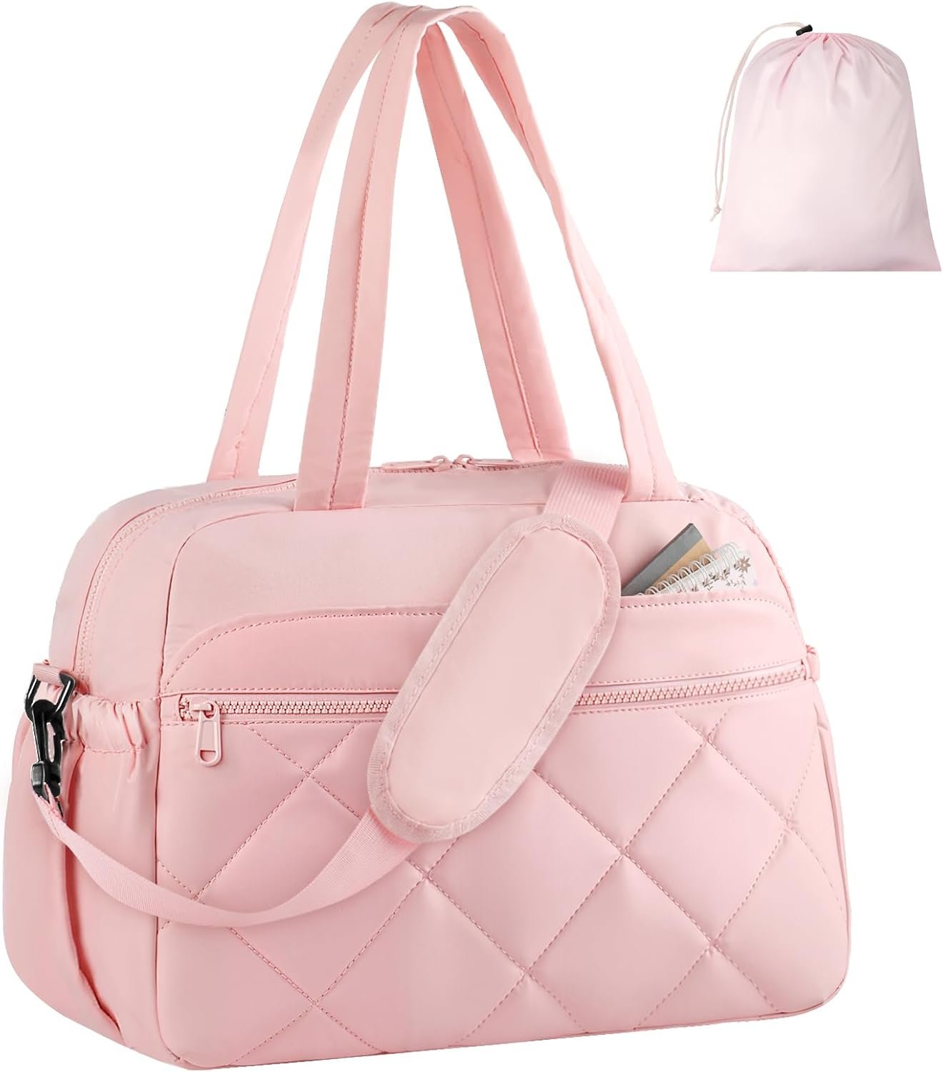 HOTOR Gym Bag for Women – Lightweight Travel Duffle Bags with Wet Pocket & Separate Shoe Bag, Multi-Pocket Carry on Weekender Duffel for Sports, Fitness, Overnight Trip, Pink, 16.5″ x 7.5″ x 11.9″