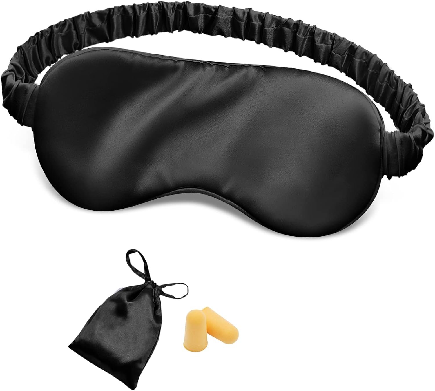 Silk Sleep Mask Eye Mask Blindfold with Double Layer Silk Filling and Elastic Strap for Full Night’s Sleep, Travel and Nap, Soft Eye Cover Eyeshade with Luxury Bag and Ear Plugs by OLESILK (Black)