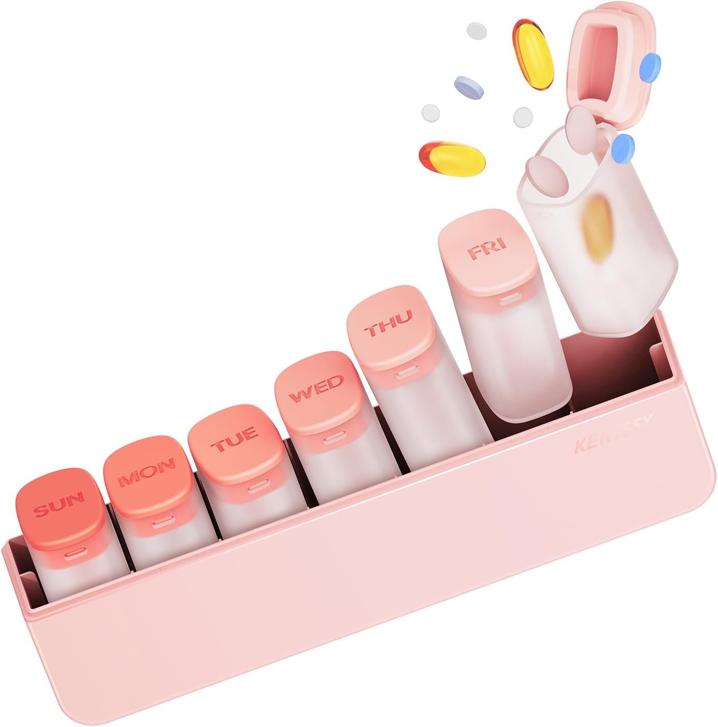 Weekly Pill Organizer 1 Time a Day – Travel Pill Box 7 Days, Large Medicine Pill Case Container for Daily Medication Vitamin Supplement Fish Oil, Portable Week Pills Organizers Holder Dispenser, Pink