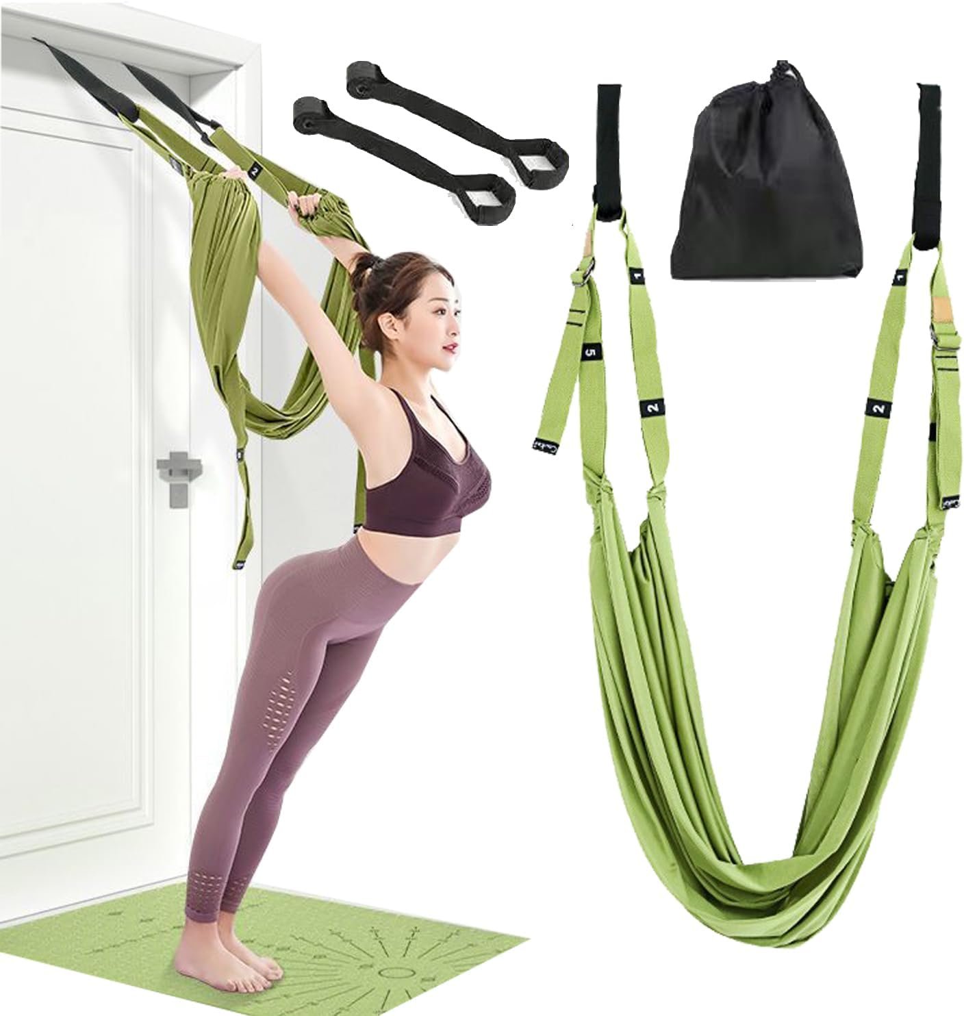 Yoga Stretching Strap,Stretching Equipment with Door Anchor,Back Stretcher for Back Pain, Flexibility Tensile Trainer for Dance Aerial Yoga Ballet Leg Stretching Exercise (Green)