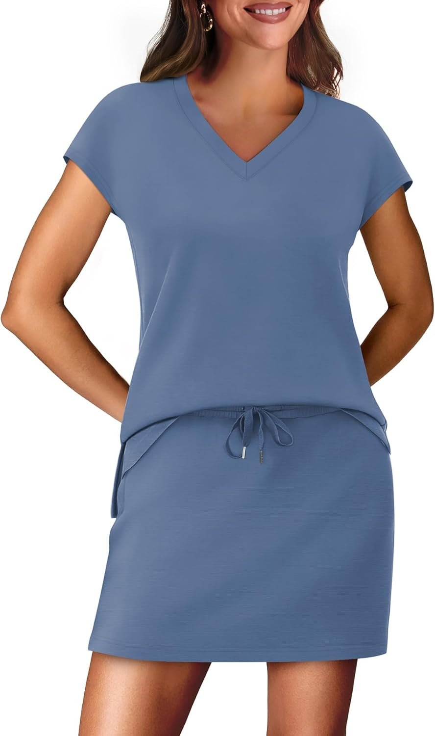 WIHOLL Two Piece Skirt Sets for Women Summer Vacation Outfits Travel Tennis Golf Skorts Cap Sleeve Lounge Sets XS-2XL