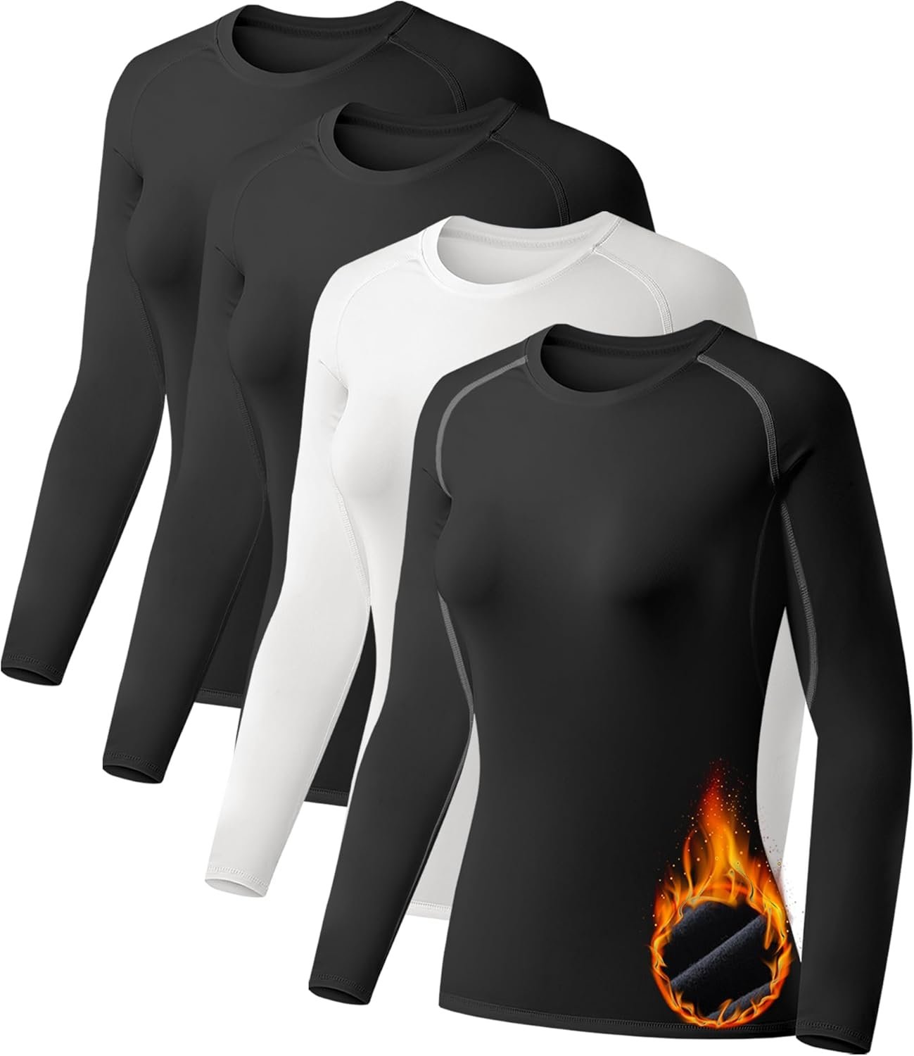 TELALEO 4 Pack Women’s Thermal Shirts Fleece Lined Athletic Tops Long Sleeve Compression Workout Baselayer for Cold Weather