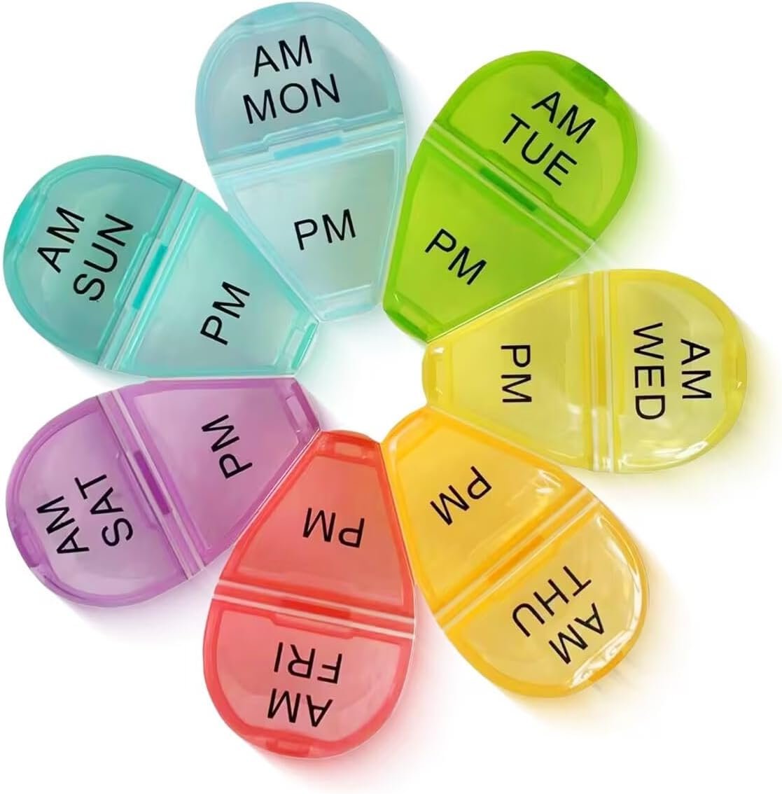 Cute 7 Day AM PM Pill Organizer, Twice a Day Weekly Pill Box with 7 Color Coded Compartments, Flower Shape Portable Travel Pill Case for Vitamins, Supplements and Medications (Multicolor, Small)