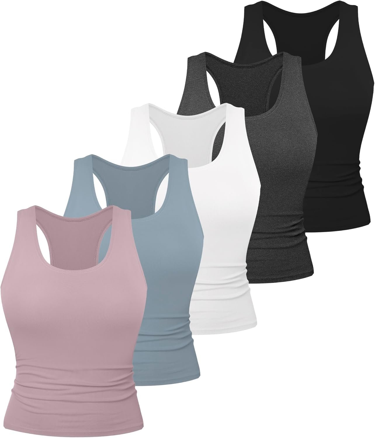 Dalavch 5 Pack Women’s Workout Racerback Tank Tops Crop Spandex Yoga Athletic Running Gym Sports Tops for Women
