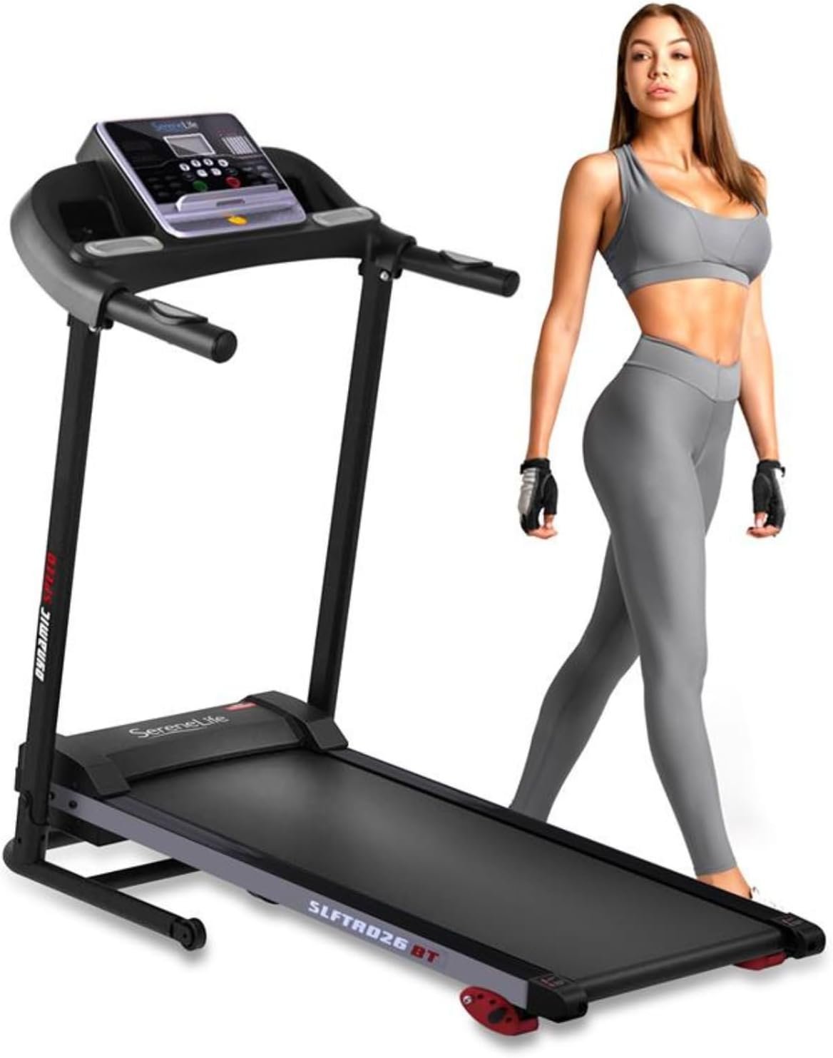 SereneLife Treadmill with Incline & Handle Bars | Compact Portable Walking Pad & Treadmill for Home/Apartment | Wide Running Belt 40″ x 16″ | Includes Workout Trainer Program with Bluetooth App