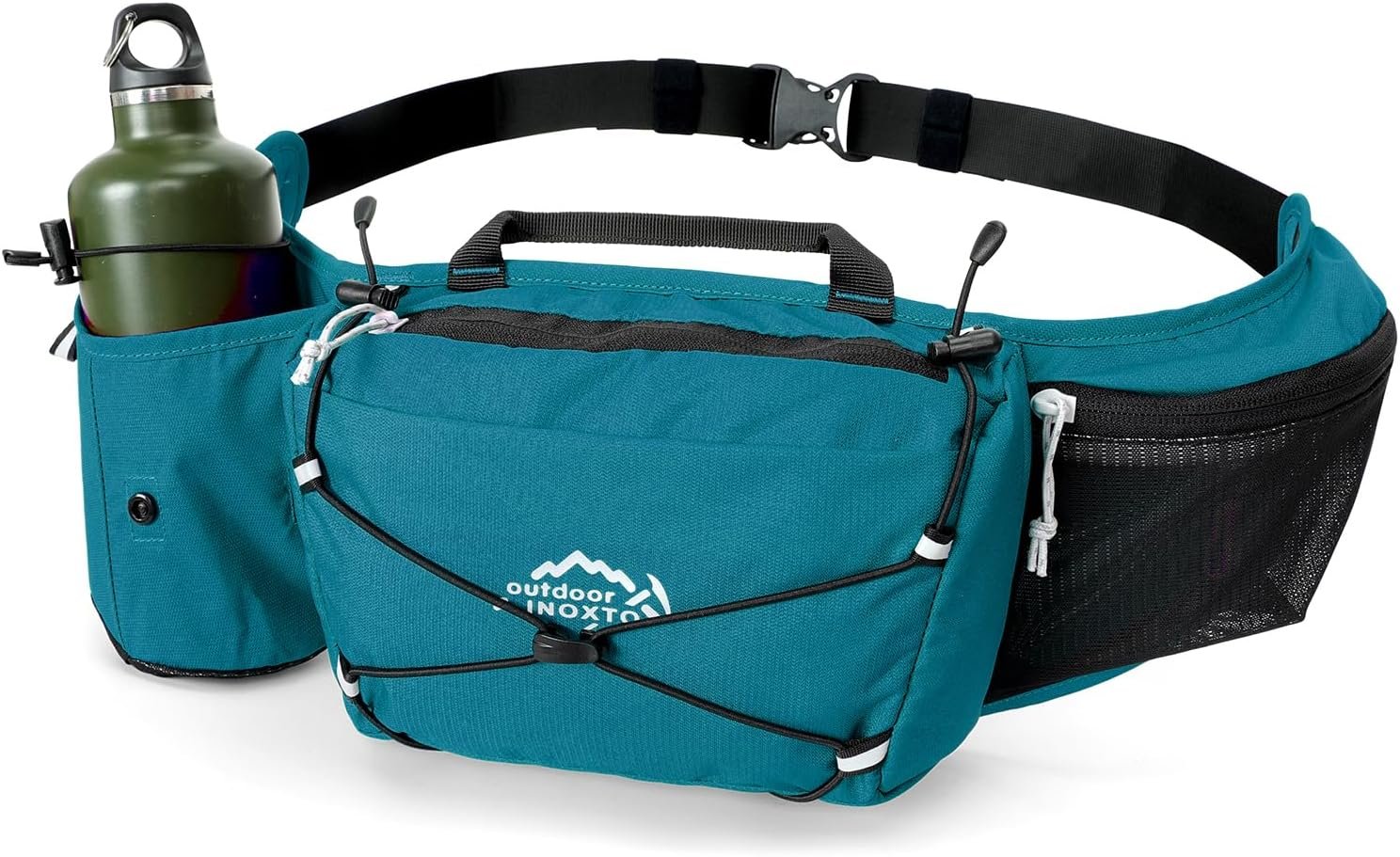 INOXTO Slim Running Belt Fanny Pack for Women and Men Sports Waist Bag Pack with 300ml Water Bottle for Running Walking Cycling Hiking Reflective Running Pouch Belt for All Phones (Gary) (Blue)