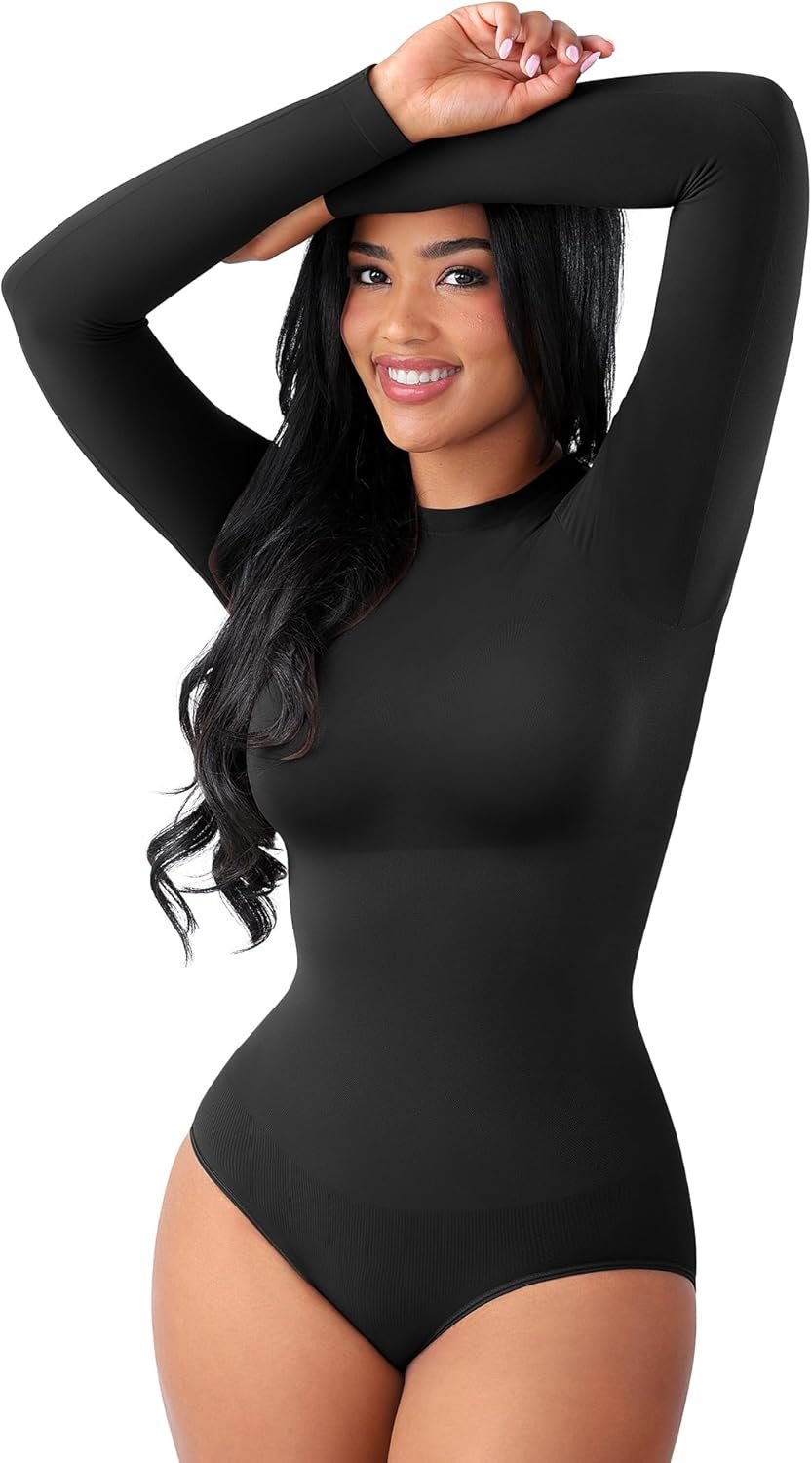 FeelinGirl Shapewear Bodysuit Long Sleeve Body Suits For Womens Shapewear Tummy Control Compression Shirt Women