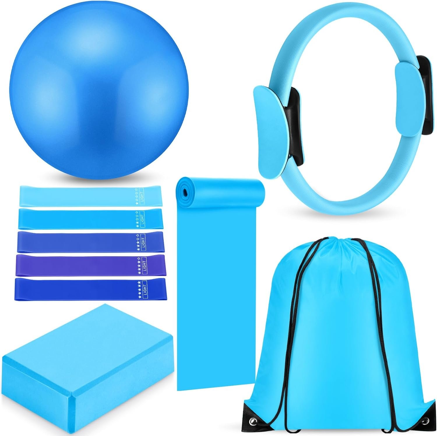 Silipull 10 Pcs Pilates Ring Blocks Set for Women Home Yoga Equipment Accessories Pilates Ring Circle and Ball Workouts Gift Include Ball Yoga Circle Resistance Bands Block Straps Gym Bag