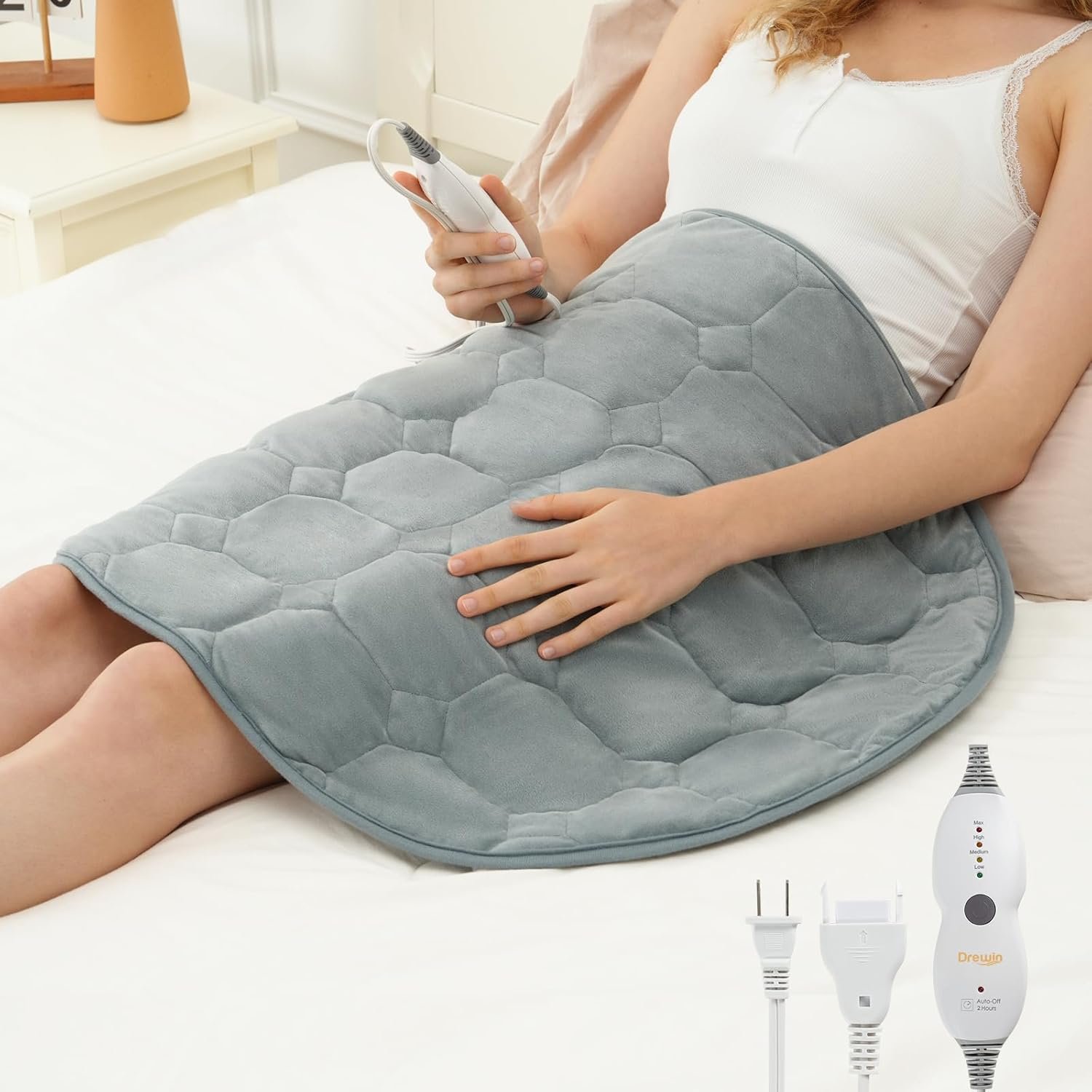 Drewin Weighted Heating Pad for Relax and Calm, Velvet-Soft 7 lbs Electric Lap Blanket for Neck Shoulders Back, Washable Warm Weighted Lap Blanket with 4 Heating Levels, 24″ x 29″, Grey