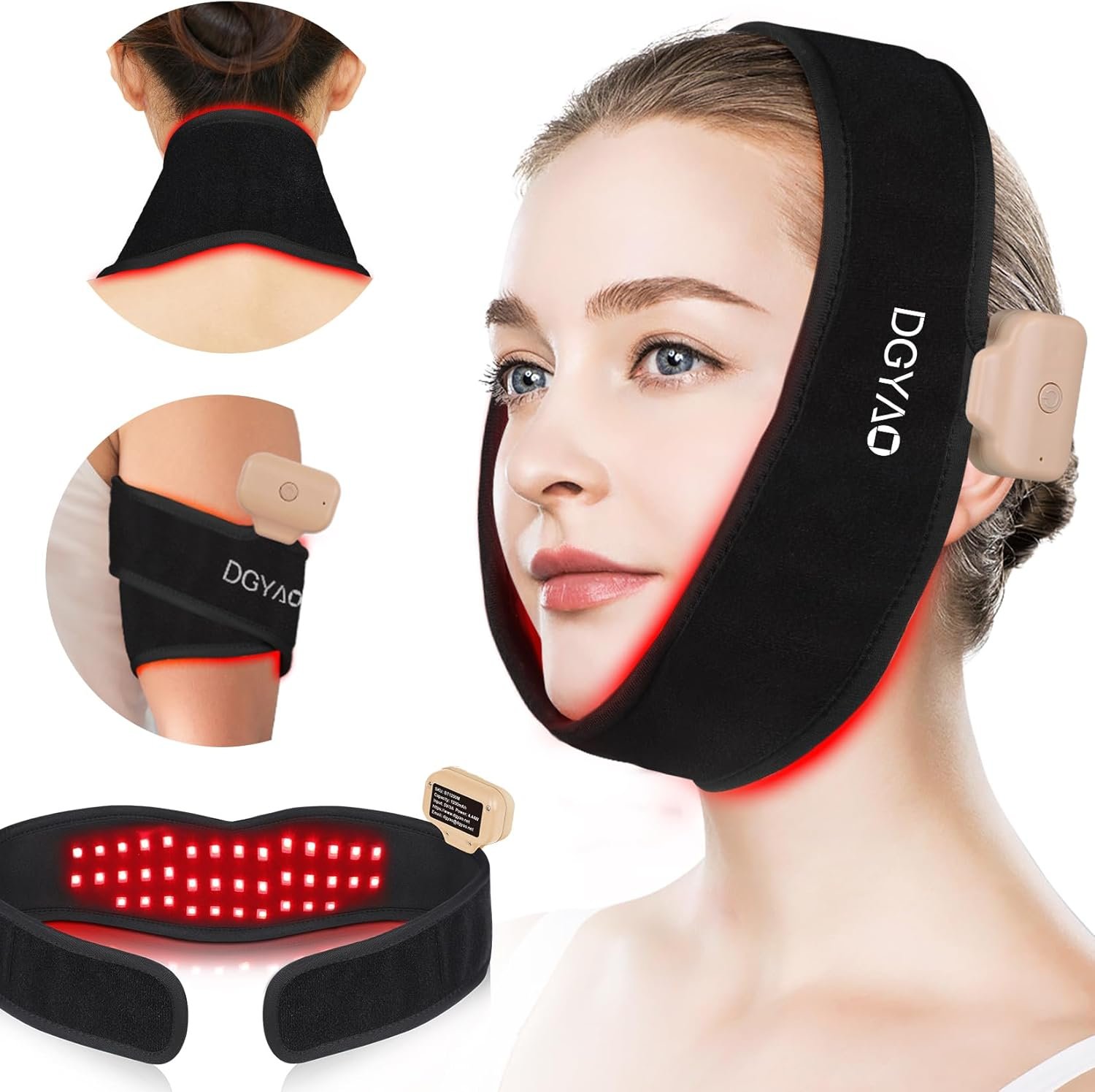 Eicolorte Red Light Therapy Device for Chin, 8 Color LED Red Light Therapy for Neck Near Infrared Light Therapy 660nm 880nm Led Wrap