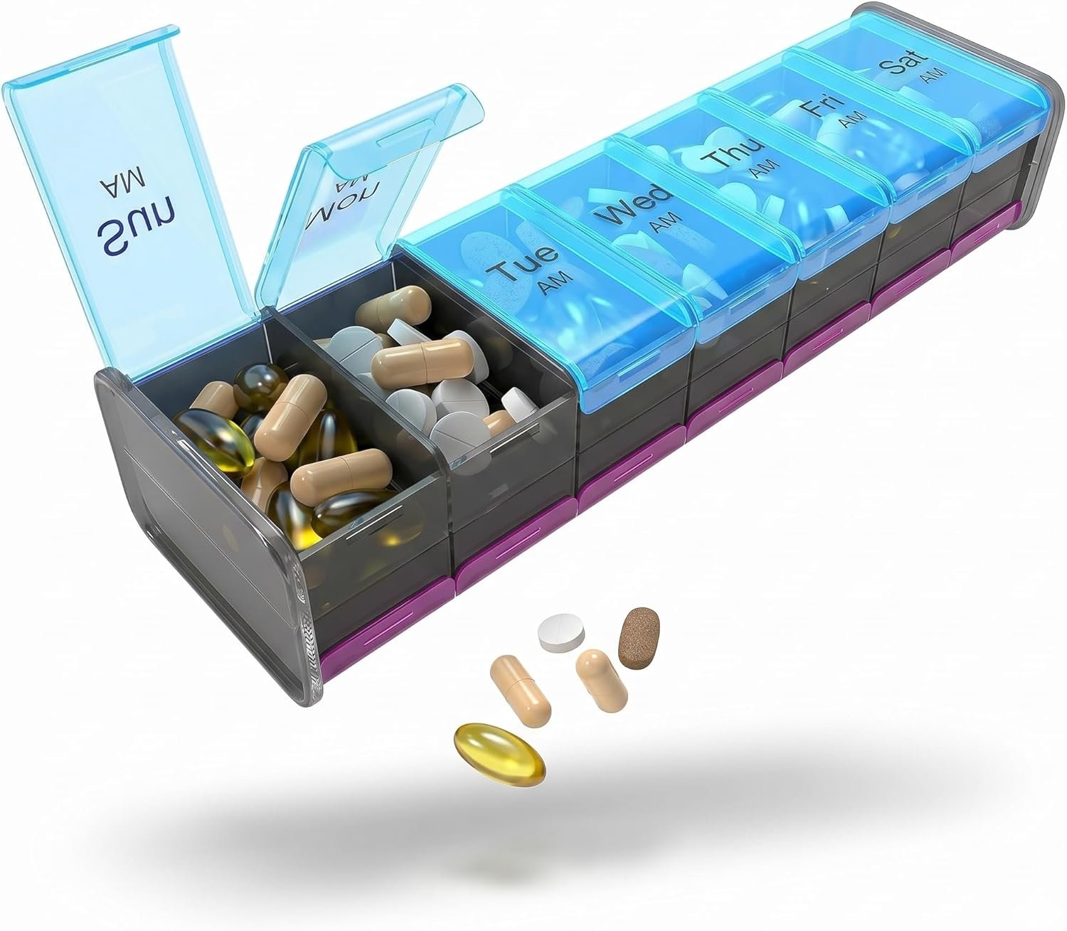 Extra Large Pill Organizer- XXL Pill Box 7 Day – Weekly Pill Organizer with AM PM Large Compartments Big Pill Case for Supplements Jumbo Pill Holder for Vitamins Huge Medicine Organizer 2 Times a Day