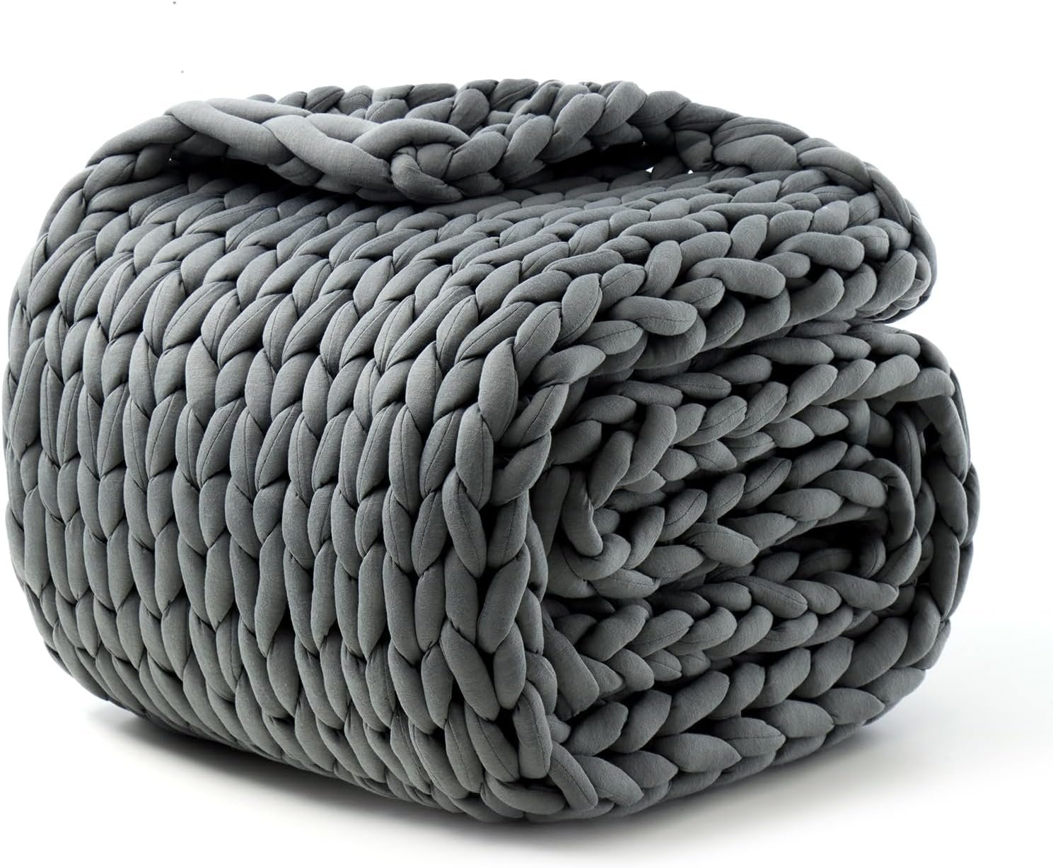Hand-Knit Weighted Blanket for Adults, Chunky Knit Blanket,Gifts for Mothers Day Mom Birthday Gifts,Cooling,Breathable,Sustainable,Machine Washable,Organic Cotton(Dark Grey,40″*60″,8lb)