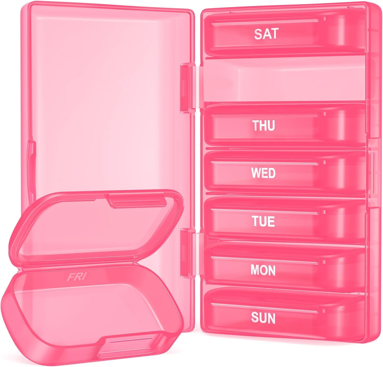 AMOOS Enlarged Weekly Pill Organizer, 7 Day Pill Box Cases Easy to Open, BPA-Free Medicine Organizer with 7 Inner Separate Pill Container for Vitamins, Fish Oils, Supplements