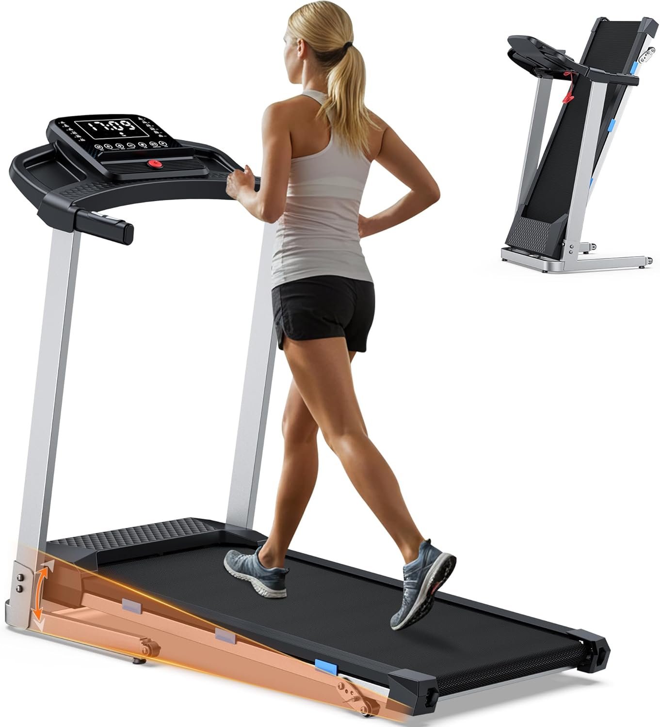 Cardirun Foldable Treadmill with Incline, 350 LBS Capacity, 3.0HP Quiet Running Treadmills for Home, Incline Treadmill with Pulse Sensor and Bluetooth Speaker, Wide Belt, App & Voice Control, 7.6 MPH