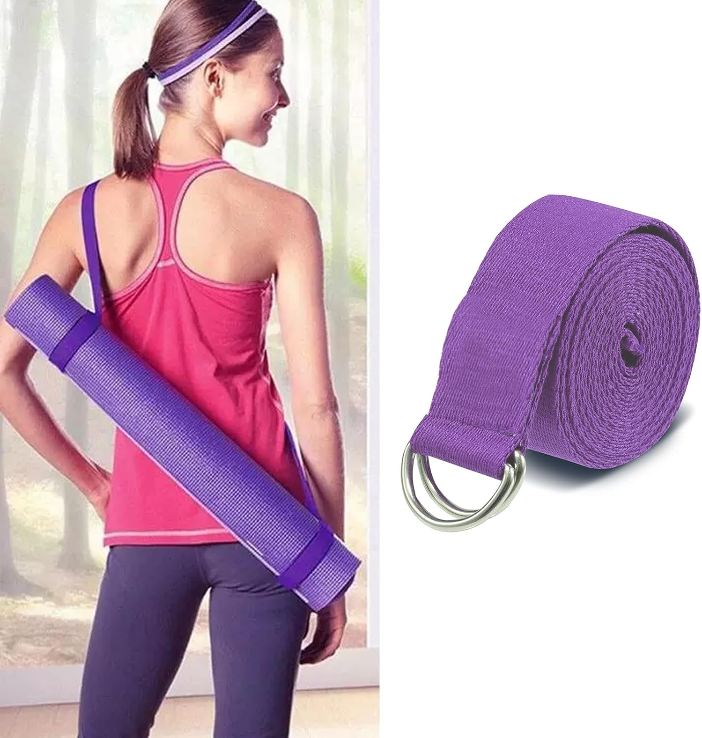 Yoga Mat Sling yoga straps for stretching Carrying Strap for Yoga Mat with Metal D-Rings for Secure Fit (No Mat Included)