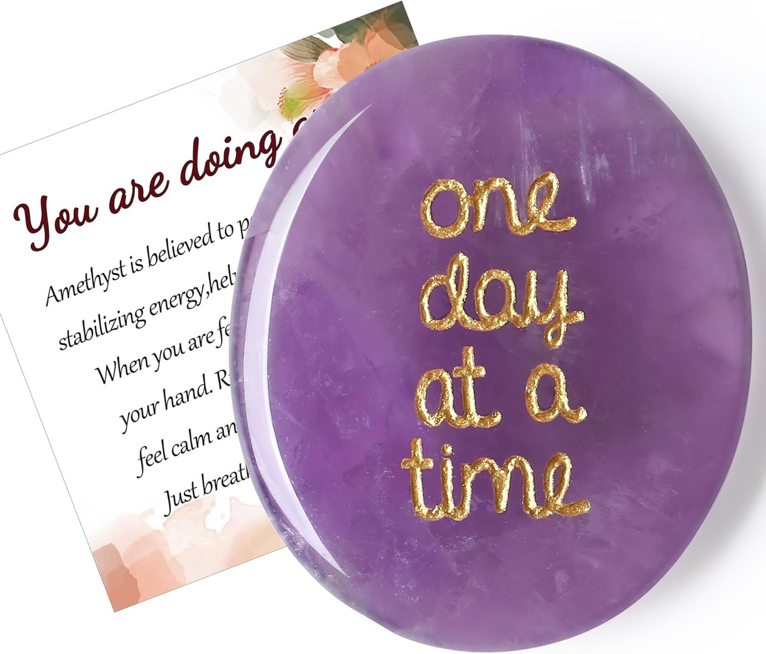 QINJIEJIE Amethyst Crystals Thinking of You Gifts for Anxiety Relief Items You Got This One Day at A Time Inspirational for Best Friend Pocket Hug for Mom Encouragement Gifts for Women Sobriety for Men