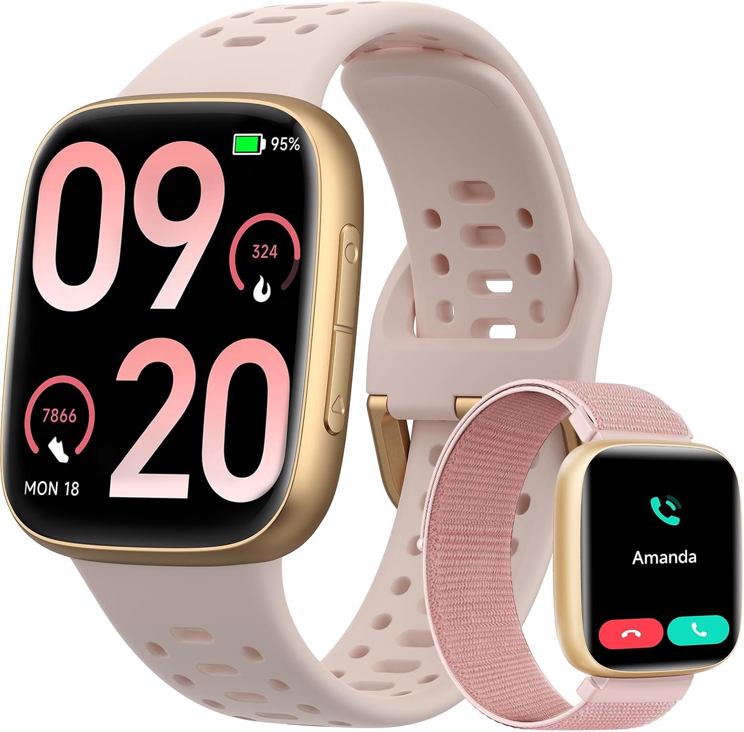 Smart Watches for Women Android iPhone (2 Bands), [1.85″ AMOLED Screen] Smartwatch Fitness Tracker 3ATM Waterproof with Bluetooth Calls, AI Control, Heart Rate/SpO2/Sleep Monitor, 7 Days Battery