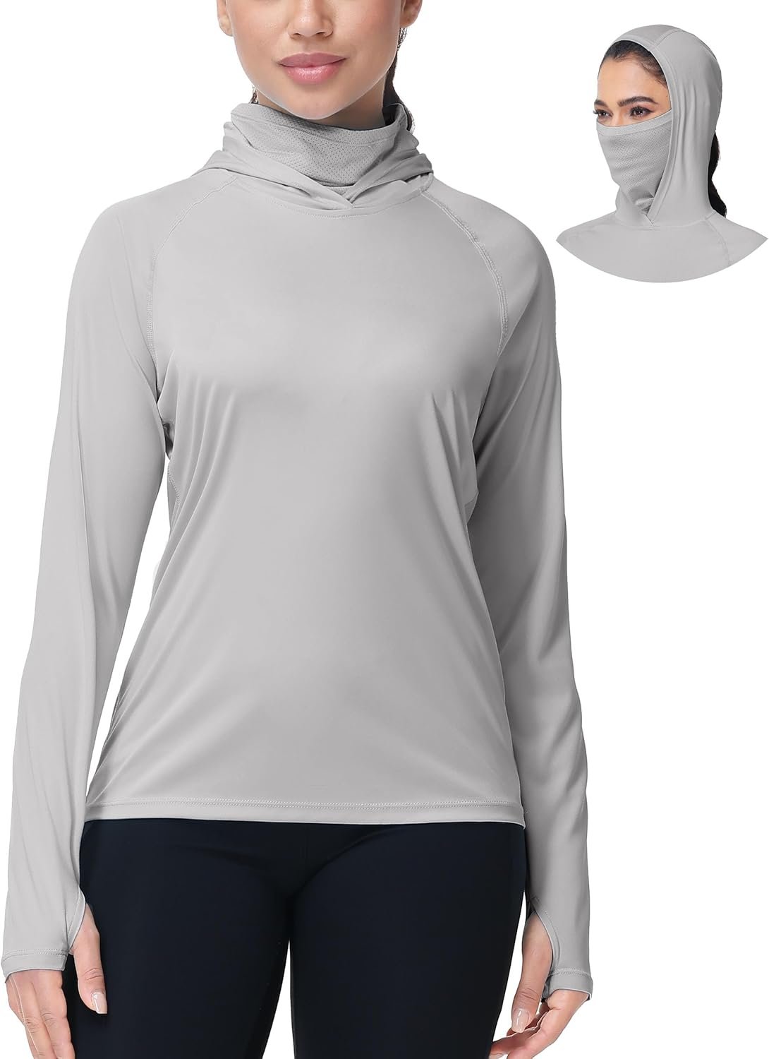 isnowood Women’s Sun Protection Hoodie UPF 50+ Hiking Fishing Shirt, Long Sleeve UV Rash Guard with Face Mask Lightweight