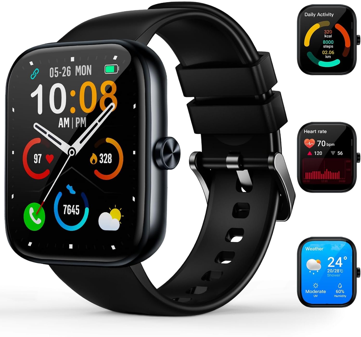 Smart Watch for Men Women, 1.83″ HD Touchscreen Fitness Watch with Bluetooth Call&Message Notifications, 110+Sport Modes, 24/7 Heart Rate/Sleep Monitor, IP68 Waterproof Fitness Tracker, Grey Black