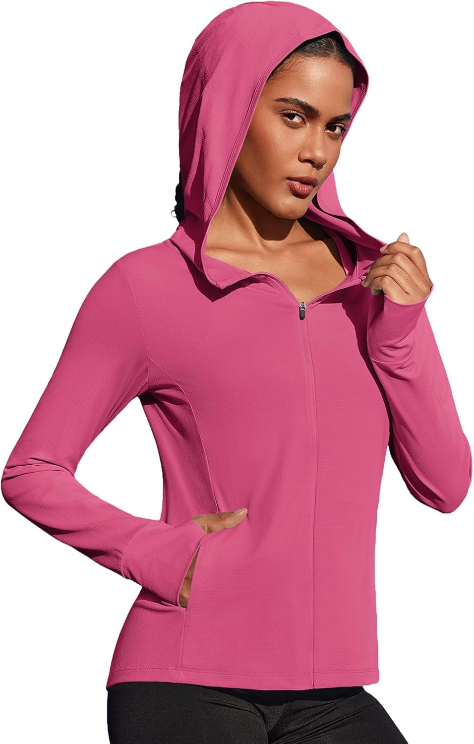 PINSPARK Women’s UPF 50+ Sun Protection Hoodie Jacket Lightweight Full Zip Athletic Jacket Long Sleeve Shirt with Pockets