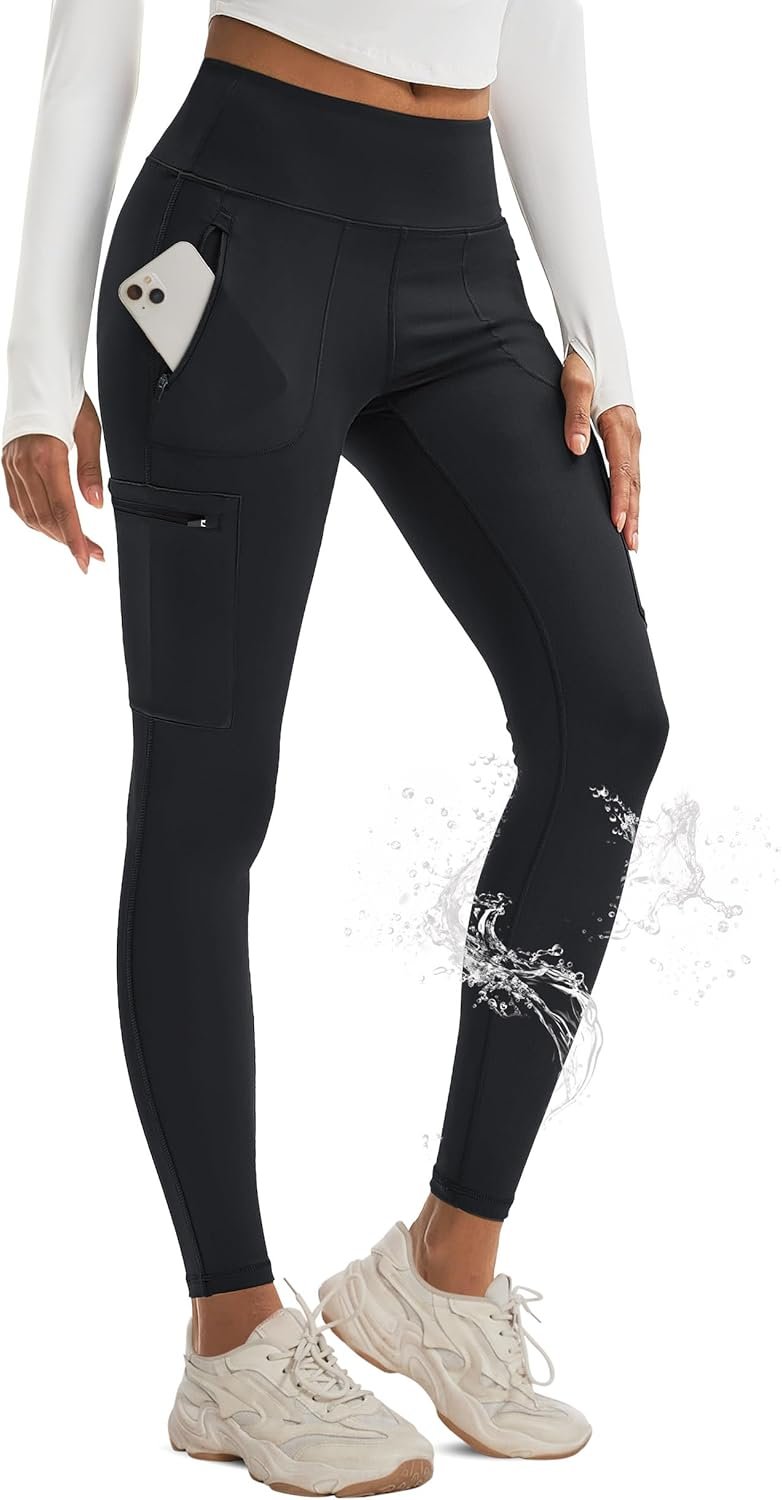 MAGCOMSEN Hiking Leggings Women with 4 Zipper Pockets Water Resistant High Rise Cargo Leggings Outdoor Athletic Pants