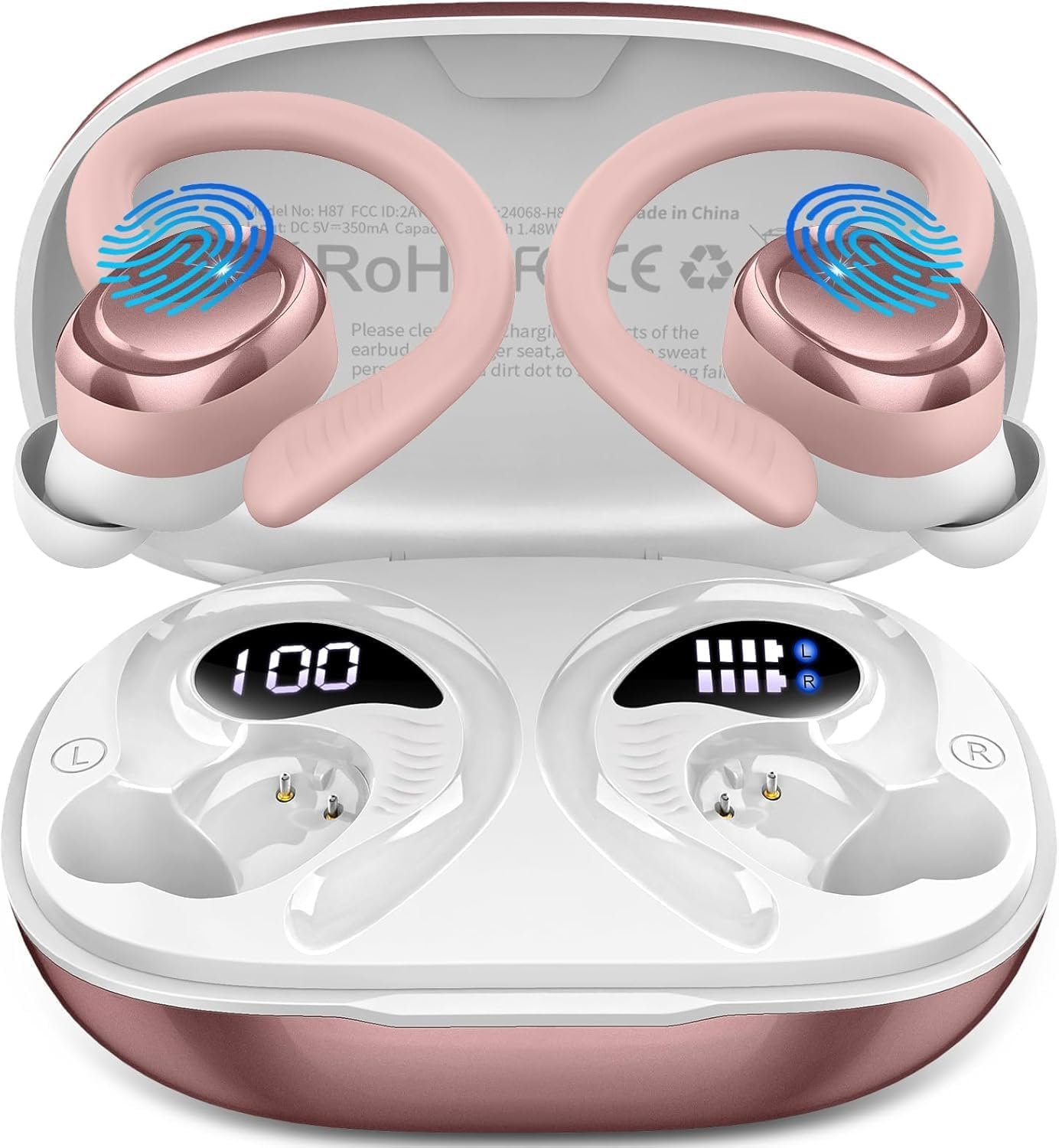 Wireless Earbuds Sport, Bluetooth 5.4 Headphones with Earhook, 2025 Hi-Fi Stereo Over Ear Buds, 50H Earphones with 4 ENC Noise Canceling Mics, IP7 Waterproof Headset for Running Workout (Android/iOS)