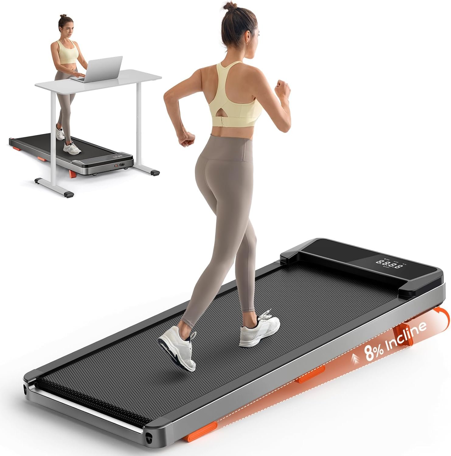 TREAFLOW Walking Pad,Treadmill with Incline for Home Office, 2.5HP Portable Under Desk Treadmill with 265 Lbs Capacity,Remote Control, Led Display