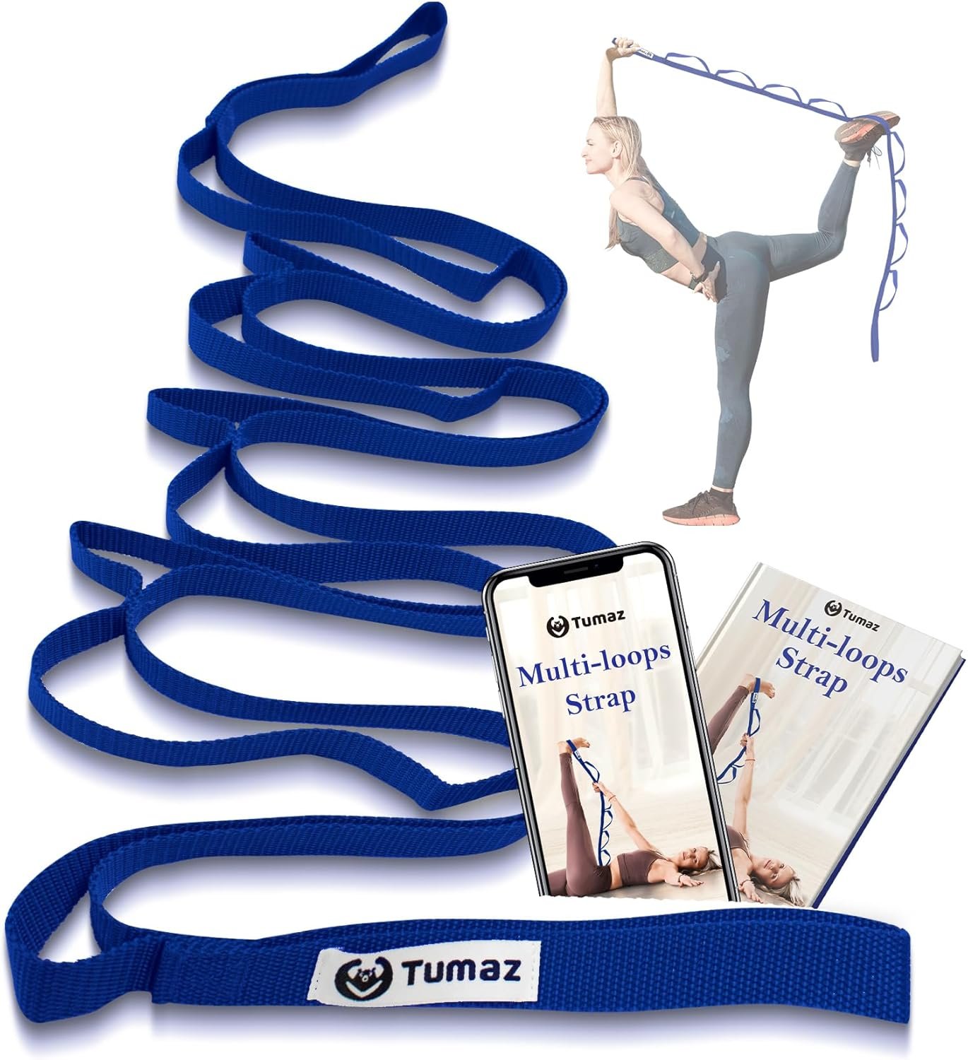 Tumaz Stretching Strap – 10 Loops & Non-Elastic Yoga Strap – Perfect Home Workout Stretch Strap for Physical Therapy, Yoga, Pilates, Flexibility
