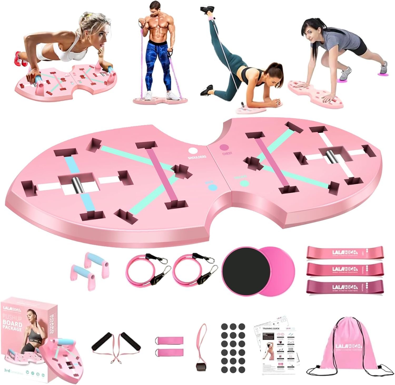 LALAHIGH Push Up Board,36 in 1 Home Gym Equipment with Ab Roller Wheel & Resistance Bands, Portable Foldable Workout Board for Full Body Strength Training Men Women,Gift for Boyfriend,Blue