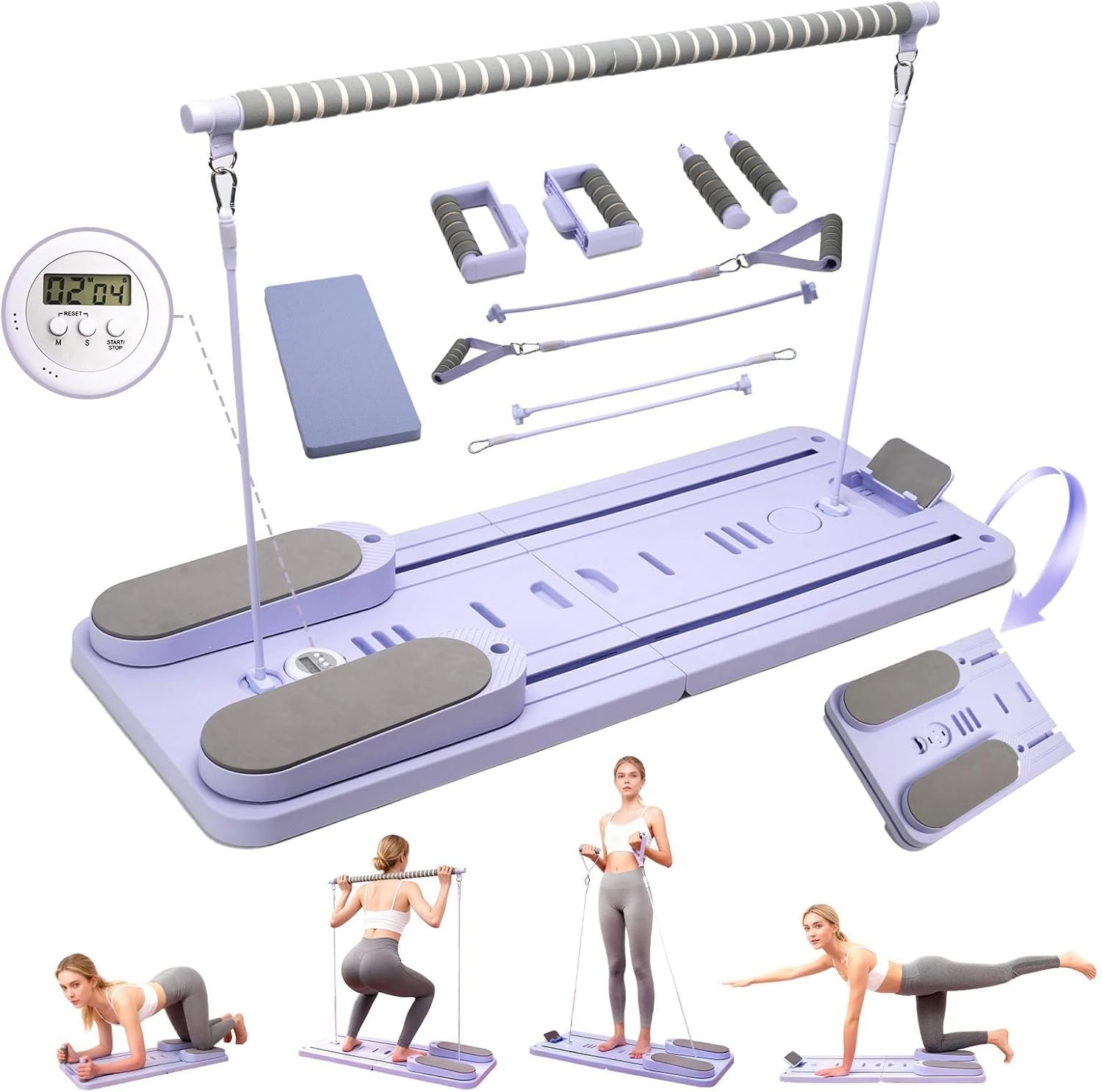 Pilates Reformer Board, Foldable Pilates Reformer Kit,Portable Pilates Machine for Women Girls，All-in-1 Multi-Purpose Abs Core Pilates Equipment Workout for Home Office Indoor