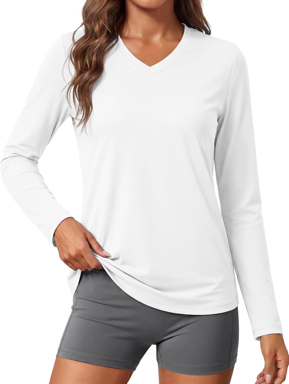 MAGCOMSEN SPF Shirts for Women Long Sleeve Workout Tops V-Neck UPF 50+ UV Sun Shirt Quick Dry Performance Tees Swim Tops