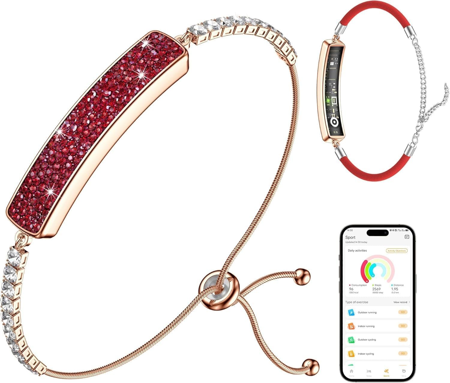 Smart Bracelet for Women, Health Activity Fitness Trackers, 24/7 Heart Rate, HRV, Blood Oxygen & Stress Monitor, 24H Sleep Tracker, Free APP for iOS & Android, Red