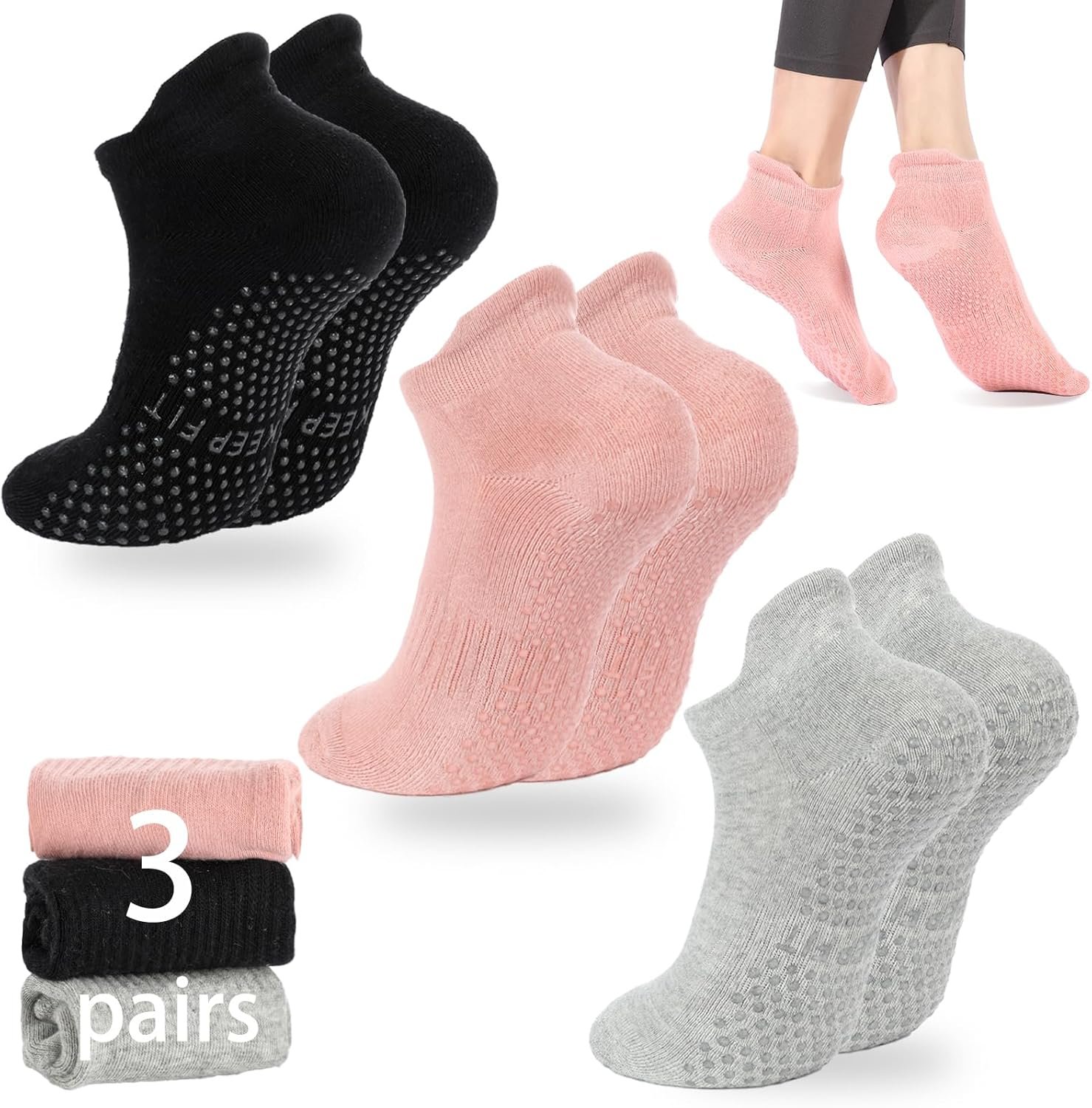 loudashuaiqi Grip Pilates Socks Non Slip Athletic Yoga Socks with Grips for Women Grippy socks for Hospital Workout Barre