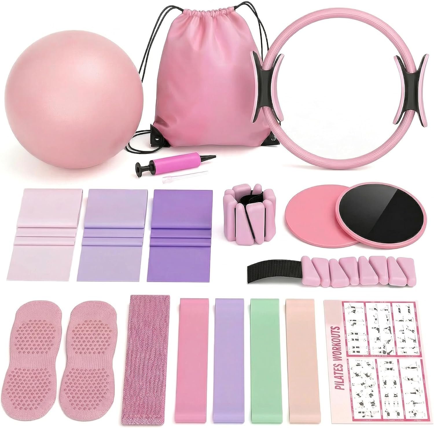 Chobokiang Women’s Pilates Set – A 19-Piece Family Pilates Equipment Package, Including Pilates Rings and mini Ball Accessories – a Beginner-Friendly Home Exercise Set (ZZ-34)