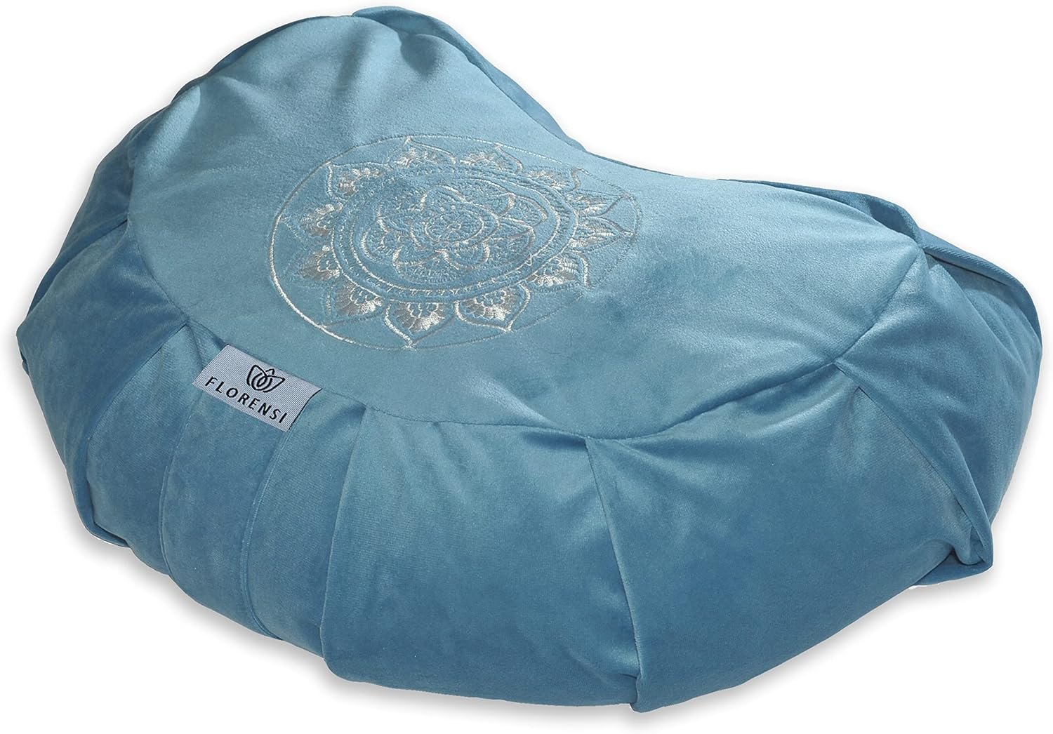 Florensi Meditation Cushion – Comfortable Floor Pillow – Traditional Crescent Meditation Pillow with Beautiful Velvet Cover – Large Floor Cushion Seating for Adults – Premium Yoga Buckwheat Bolster