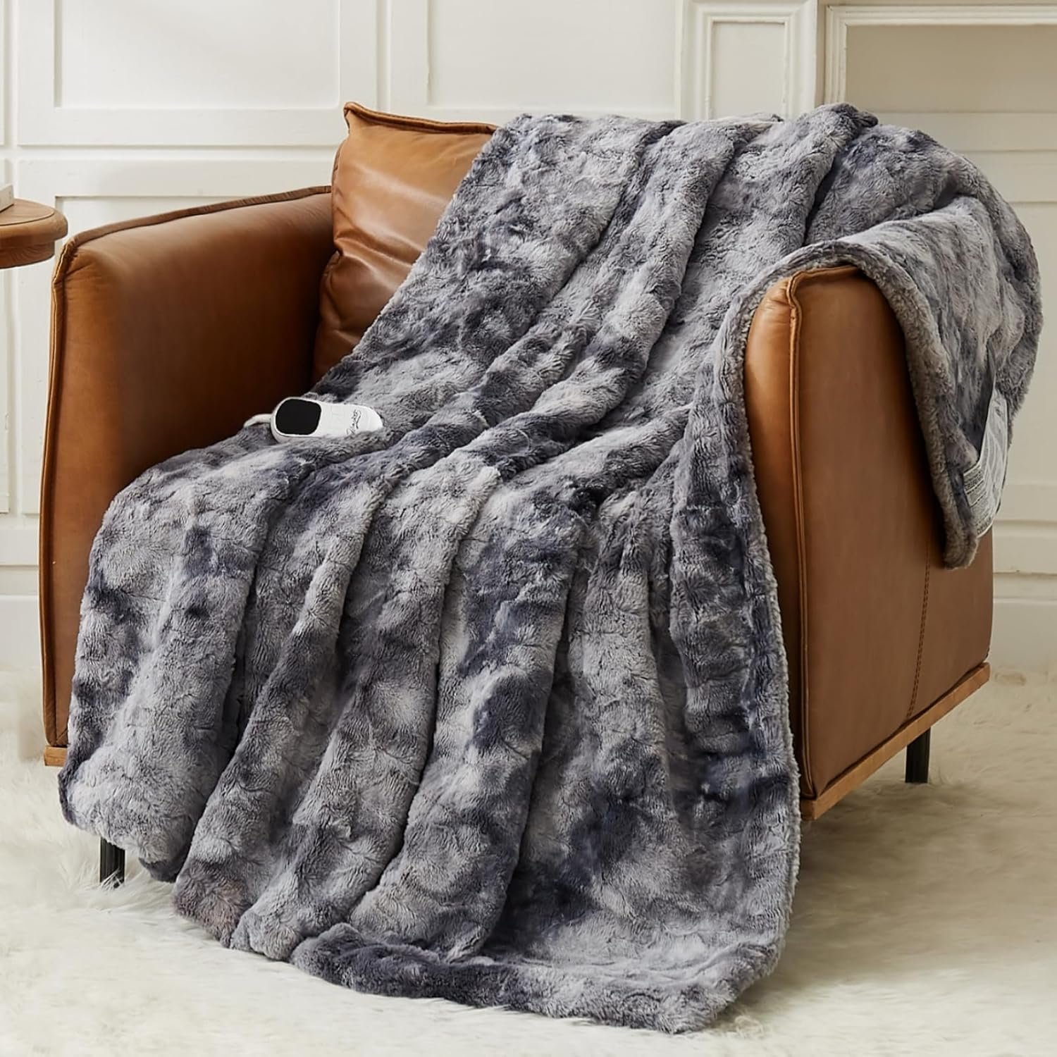 Homemate Heated Blanket Electric Throw – 50″x60″ Heating Blanket Throw 1/2/4/6/8 Hours Auto-Off 10 Heat Levels Over-Heat Protection Luxury Faux Fur Sherpa ETL Certification